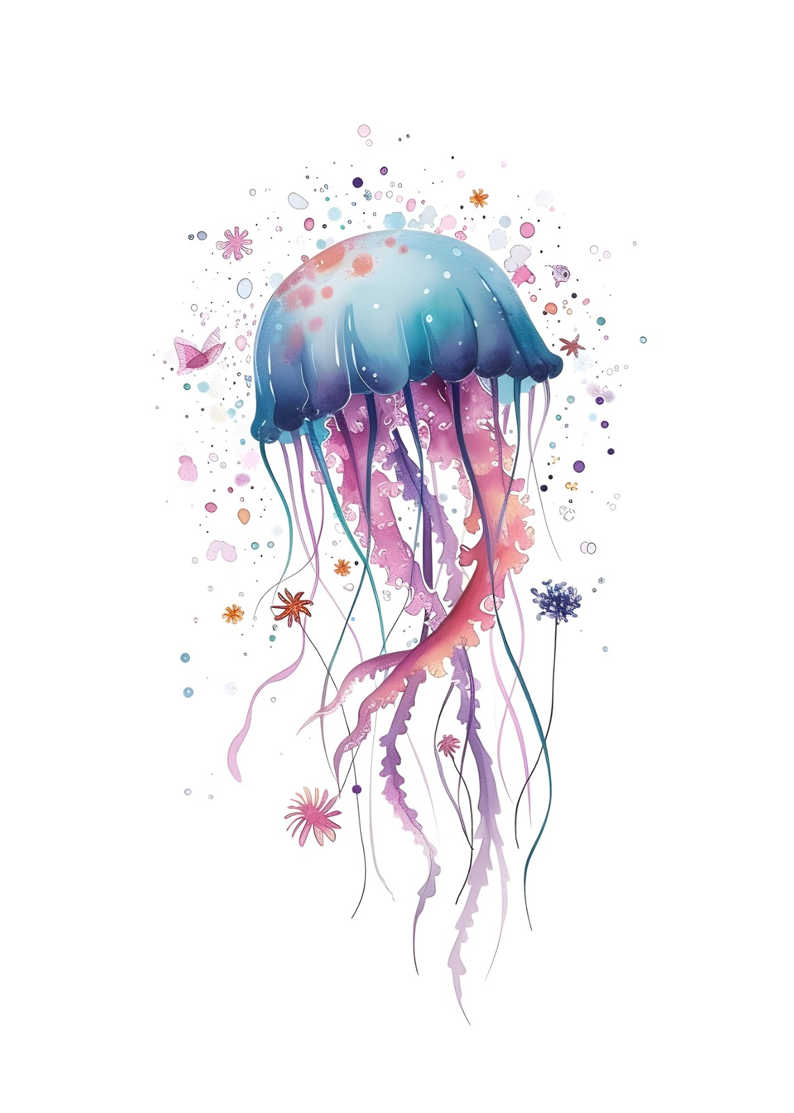 Dreamy Jellyfish Watercolor Wall Art