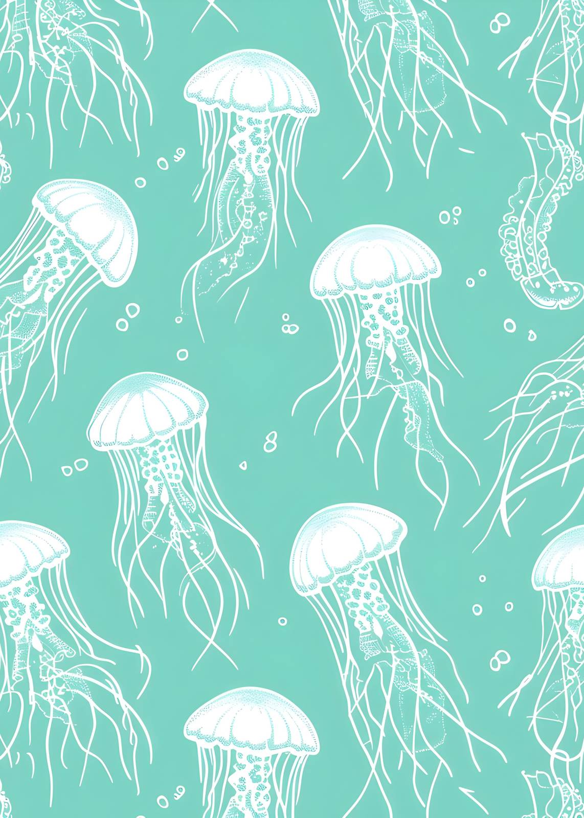 Serene Jellyfish Teal Watercolor Wall Art