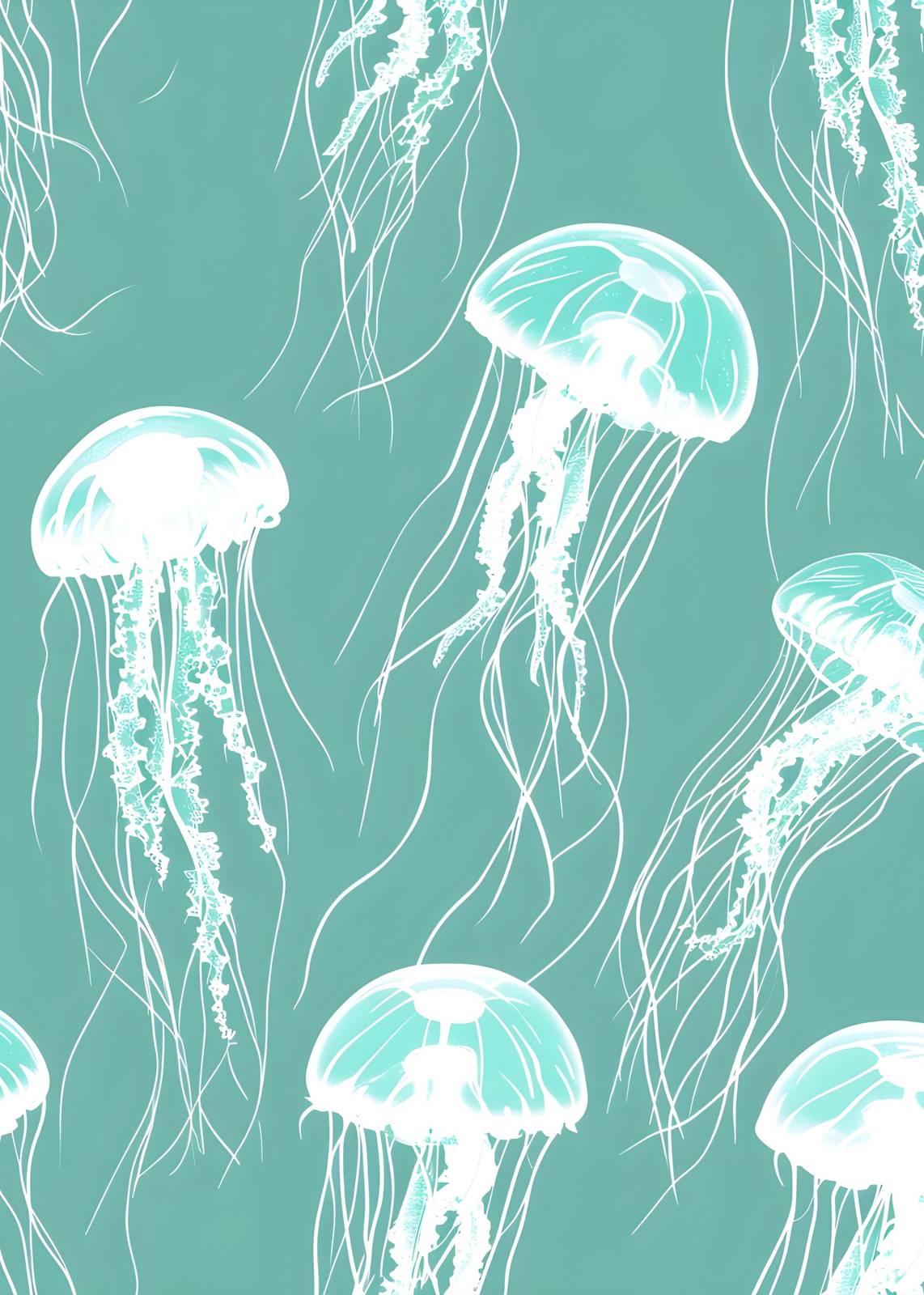 Serene Jellyfish Flow Teal Wall Art