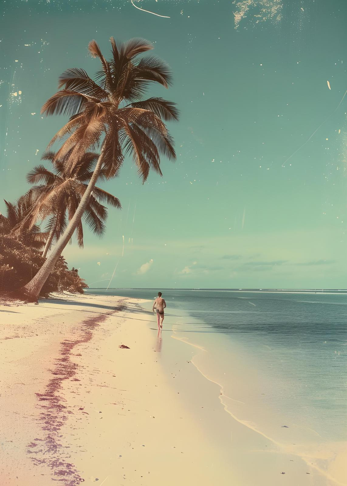 Tropical Escape Man Running Beach Wall Art