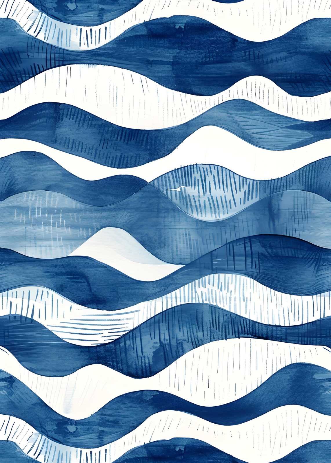Serene Wave Abstract Indigo Wall Art