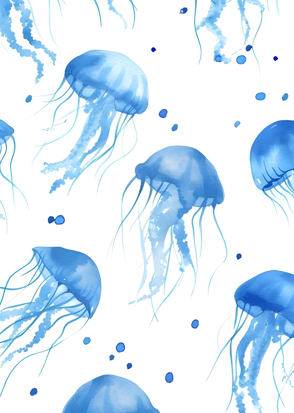 Serene Blue Jellyfish Watercolor Wall Art