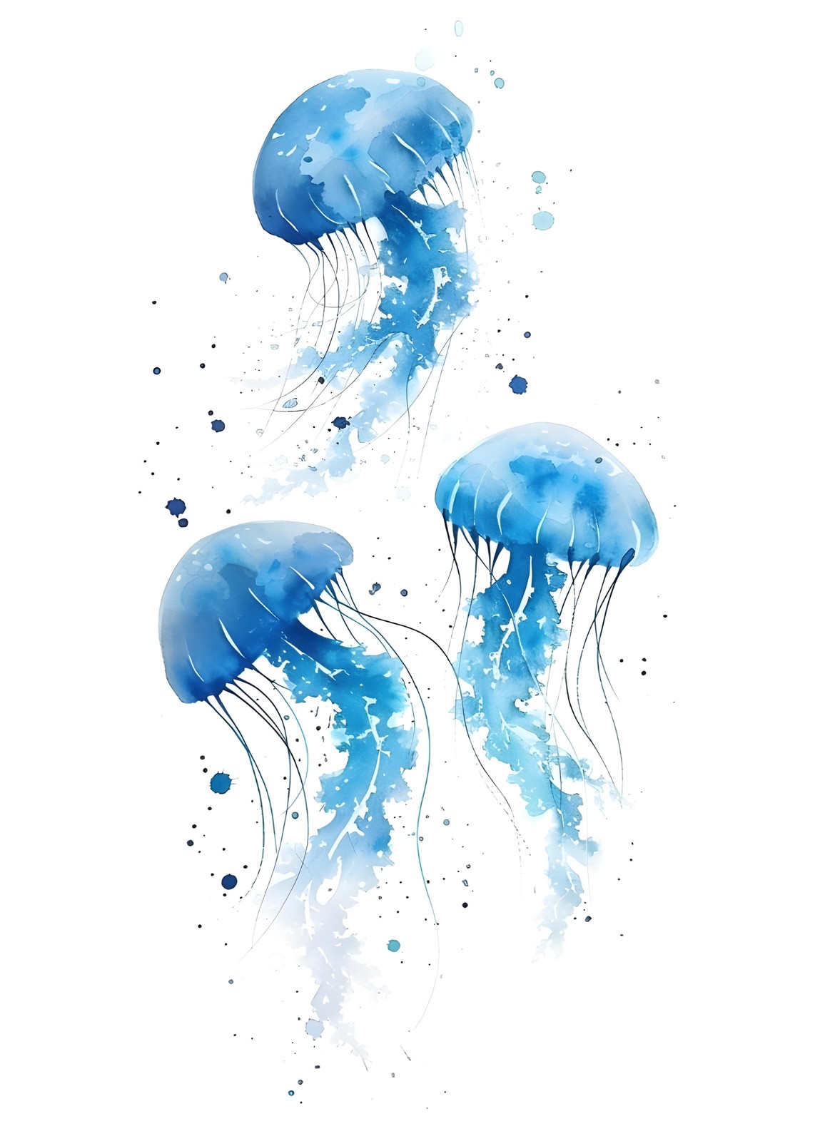 Oceanic Serenity Blue Jellyfish Wall Art