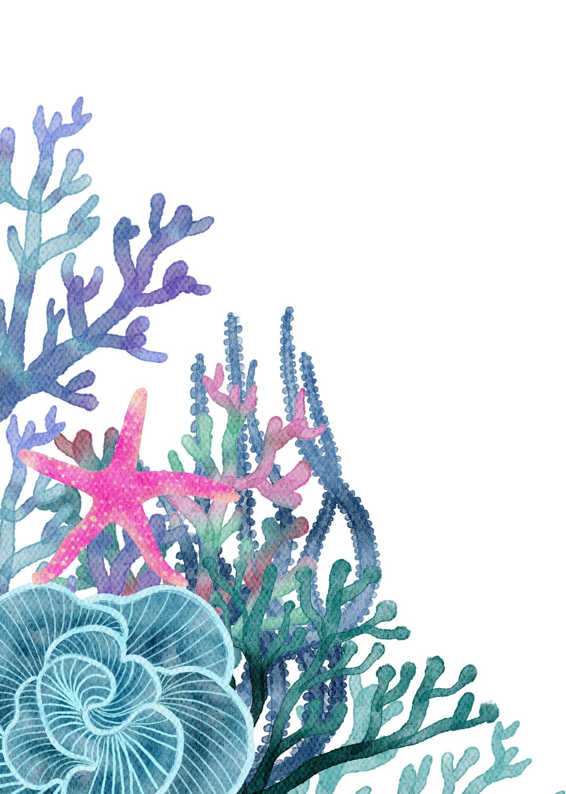 Vibrant Coral & Starfish Watercolor Wall Art