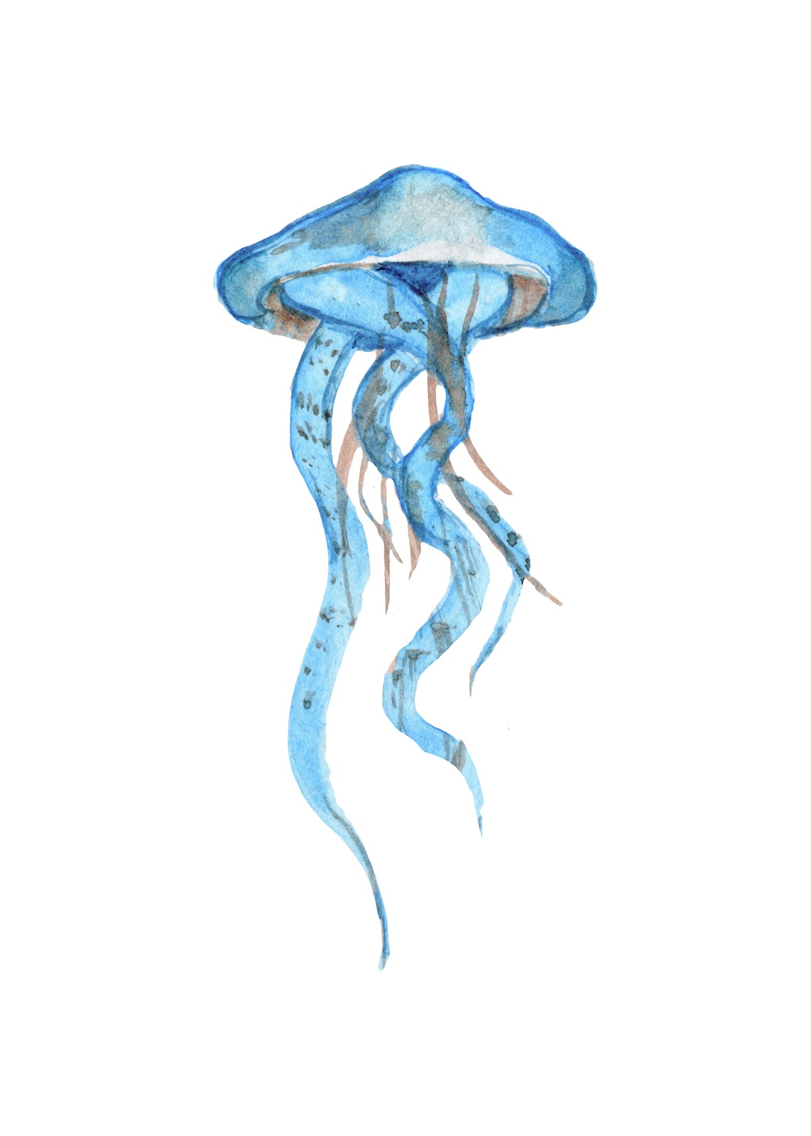 Serene Blue Jellyfish Watercolor Wall Art