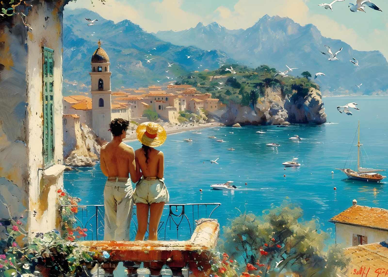 Romantic Italian Coastal View Wall Art
