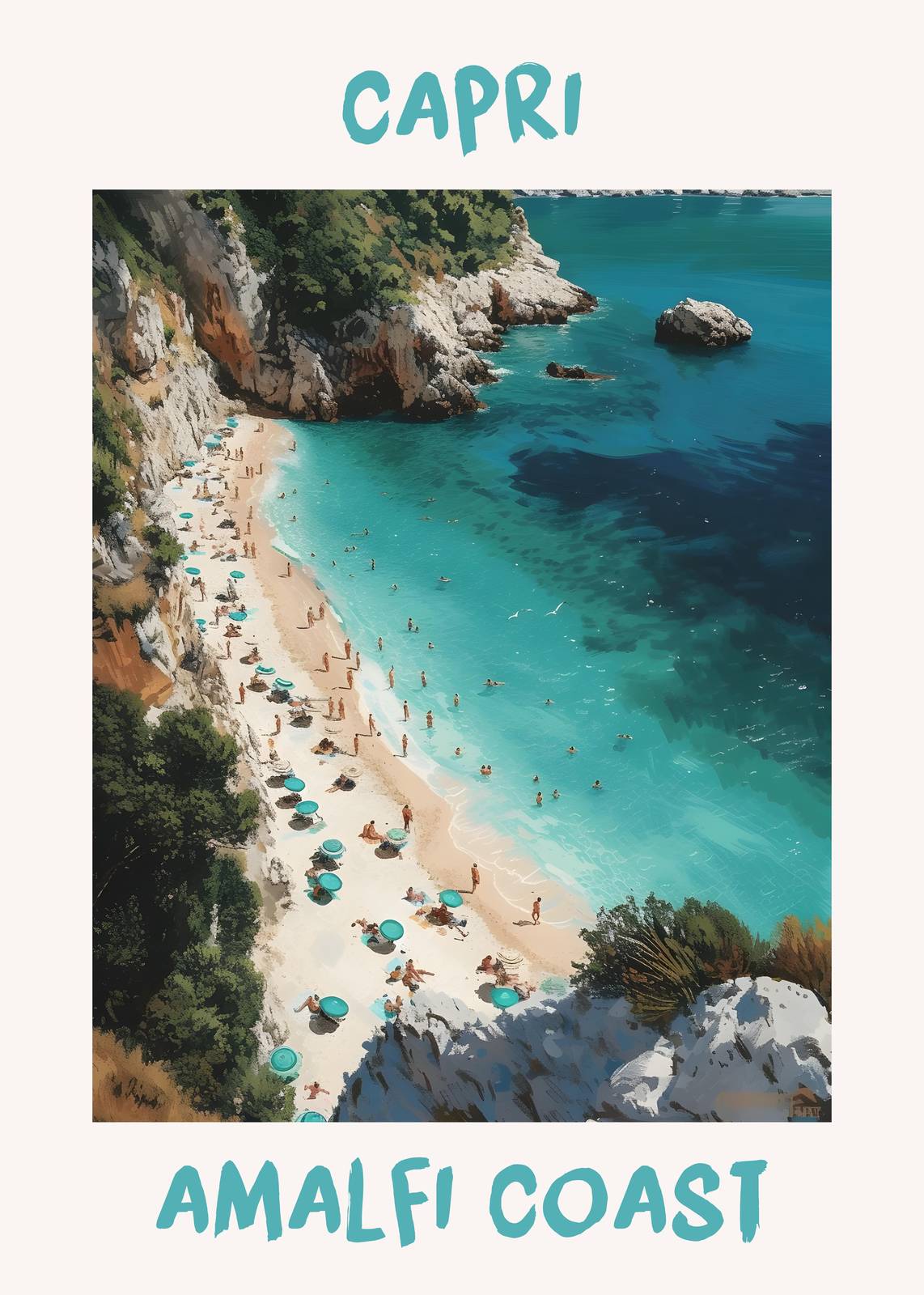 Capri Amalfi Coast Beach Scene Wall Art