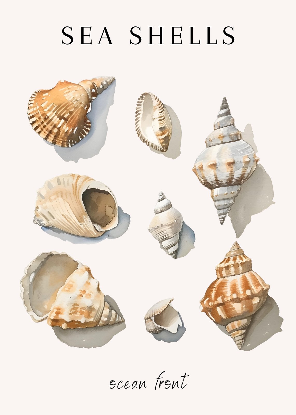 Coastal Seashell Collection Watercolor Wall Art