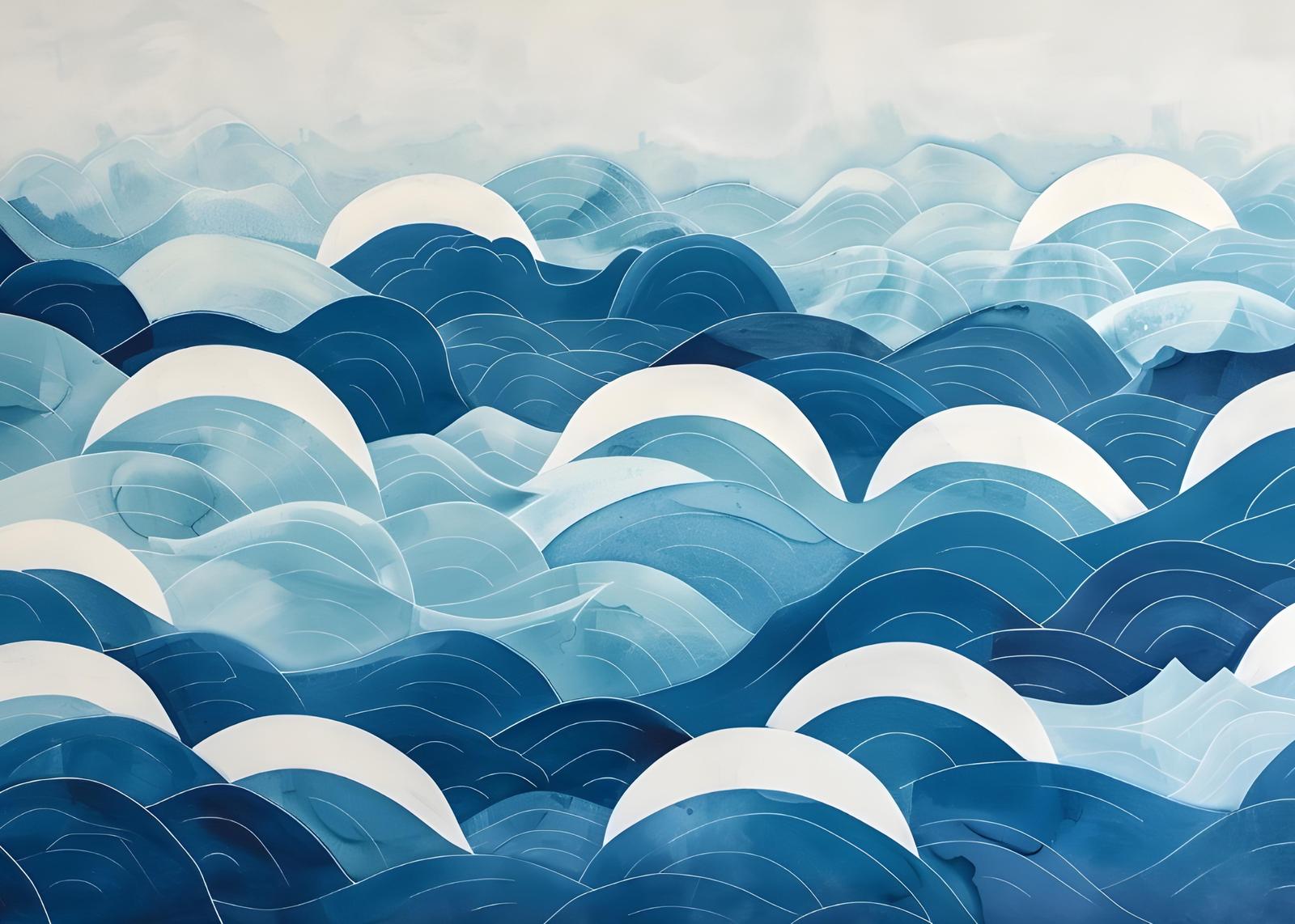 Tranquil Ocean Waves Blue Abstract Wall Art
