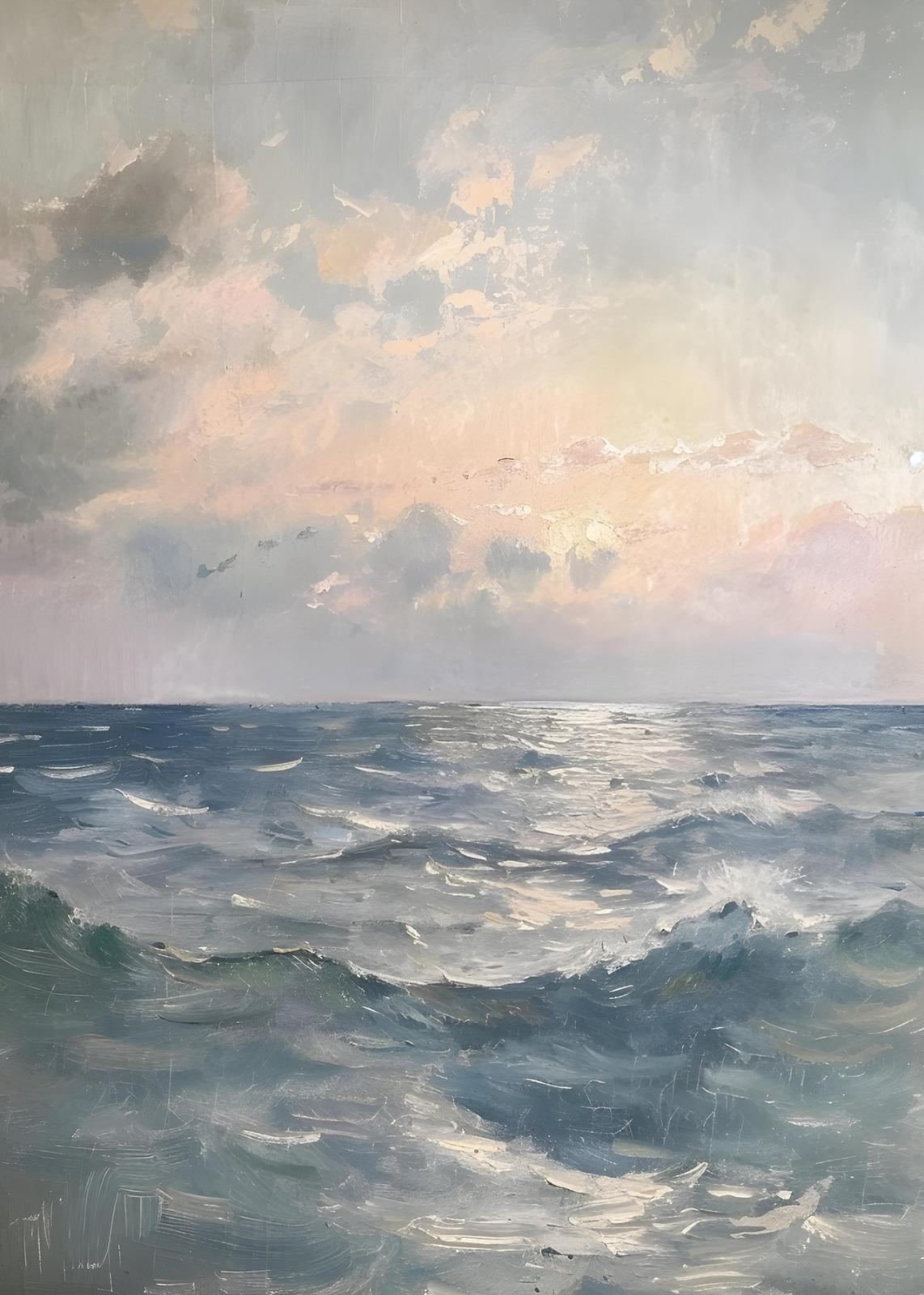 Serene Ocean Waves Sunset Wall Art