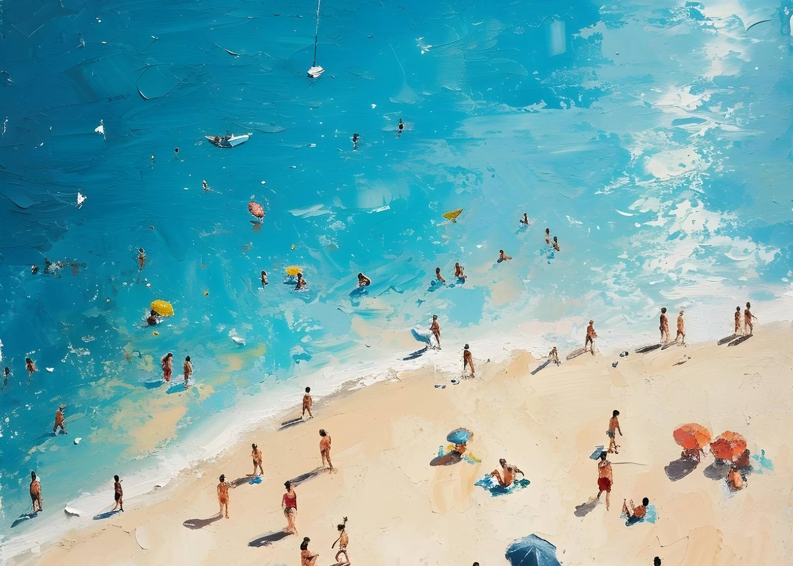 Vibrant Beach Scene Impasto Wall Art