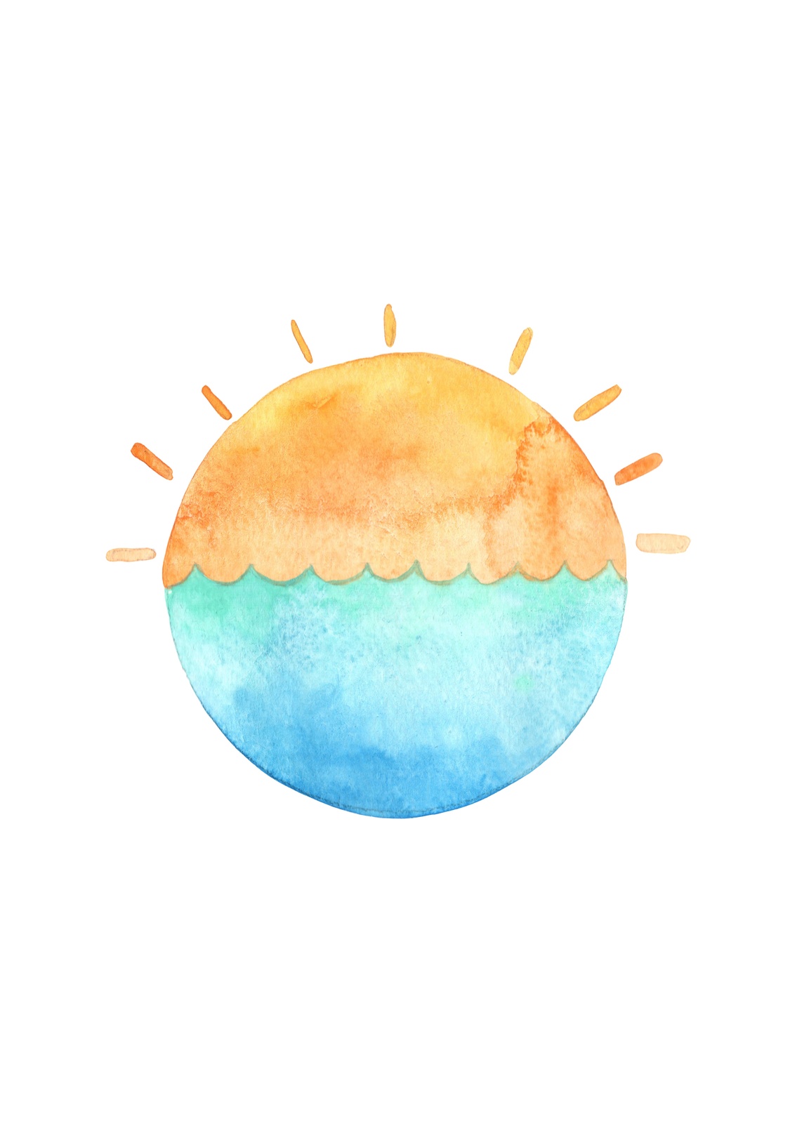 Minimalist Sunset Over Ocean Watercolor Wall Art
