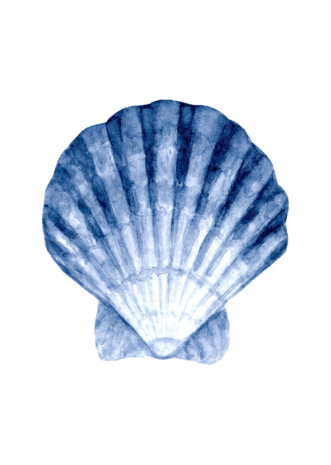 Serene Blue Scallop Shell Watercolor Wall Art