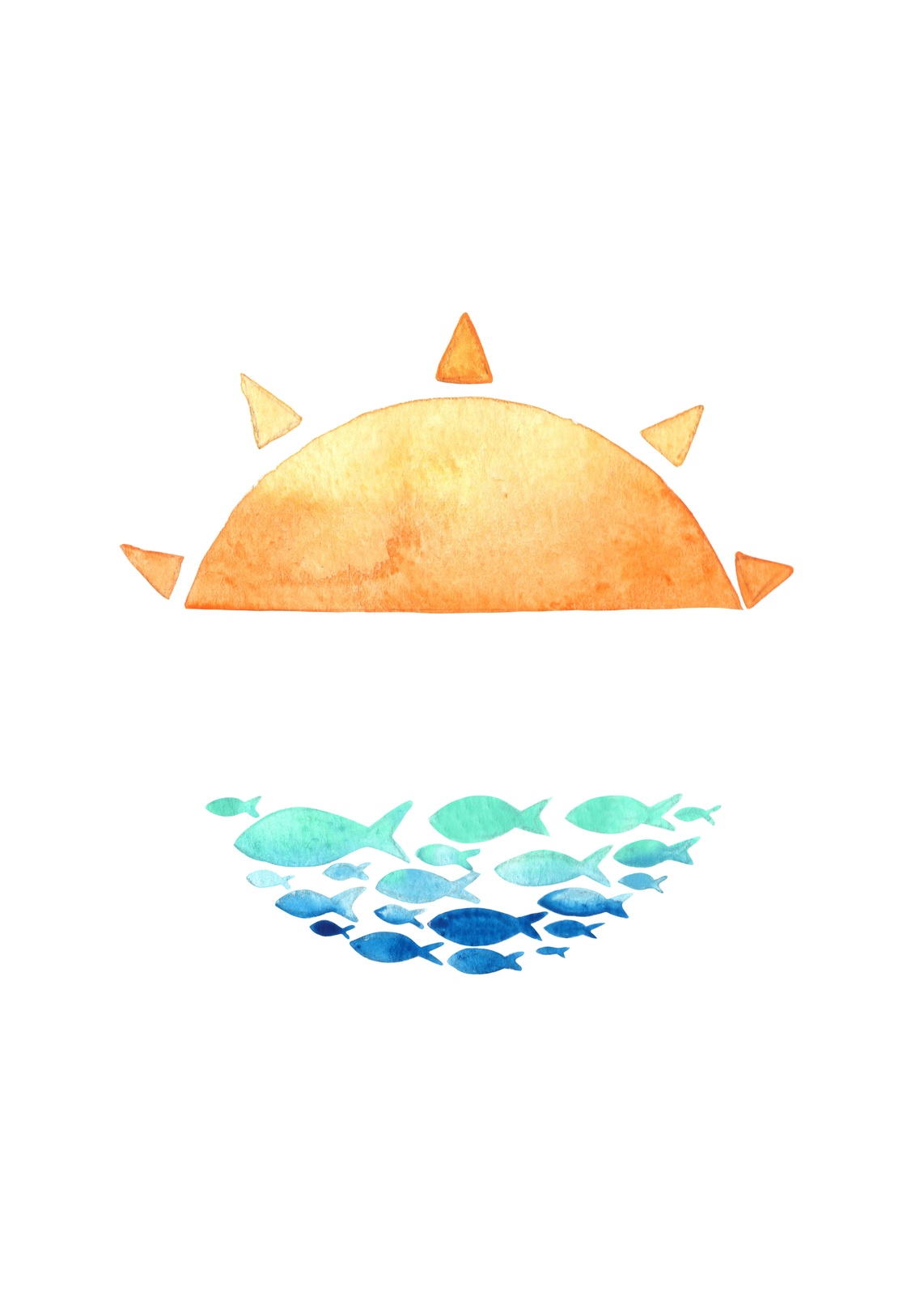 Sunrise School of Fish Watercolor Wall Art