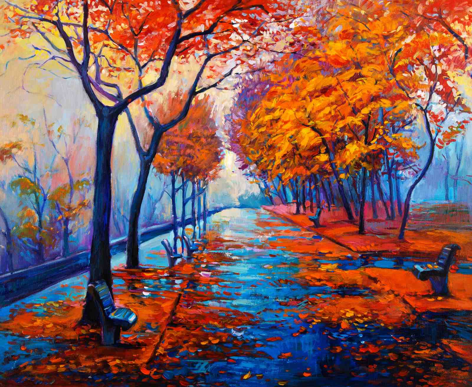 Vibrant Autumn Park Scene Wall Art