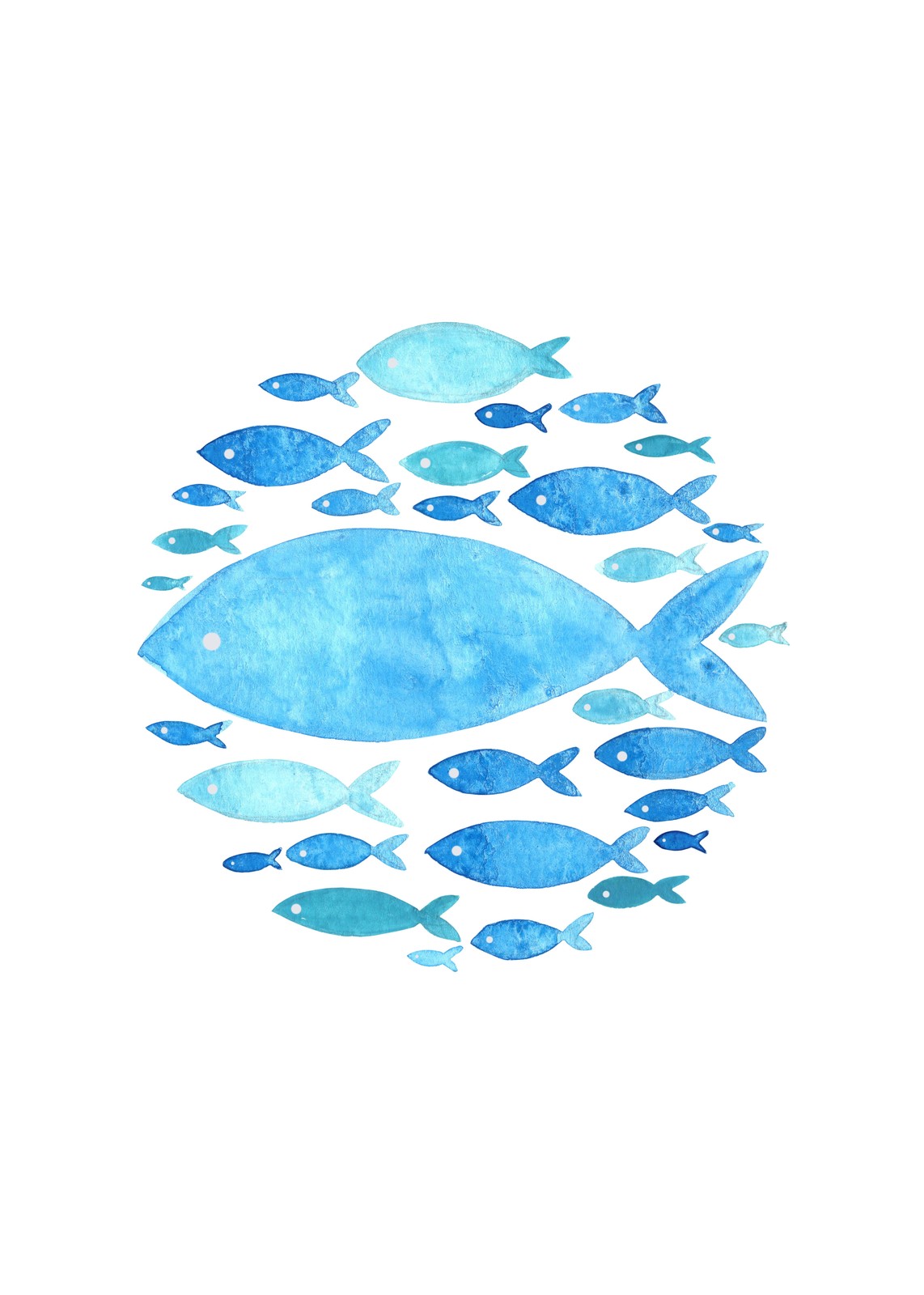 Serene Blue School Fish Watercolor Wall Art