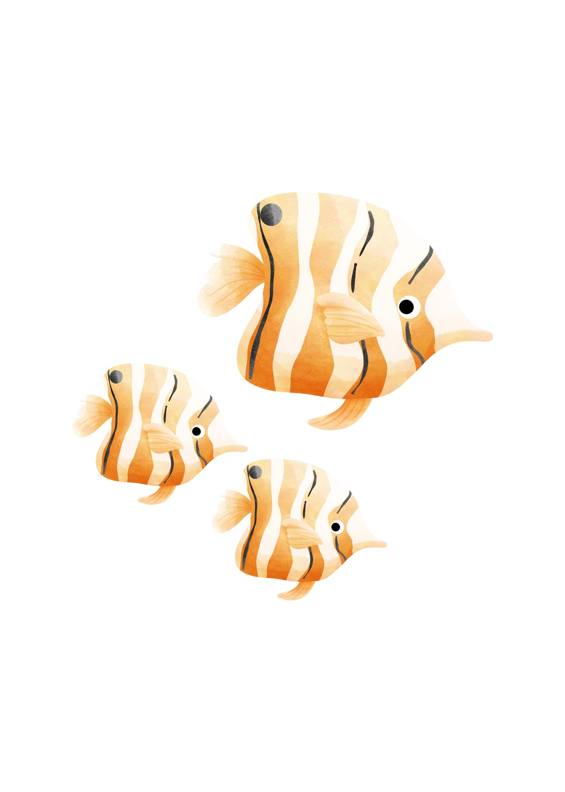 Whimsical Orange Butterflyfish Trio Wall Art