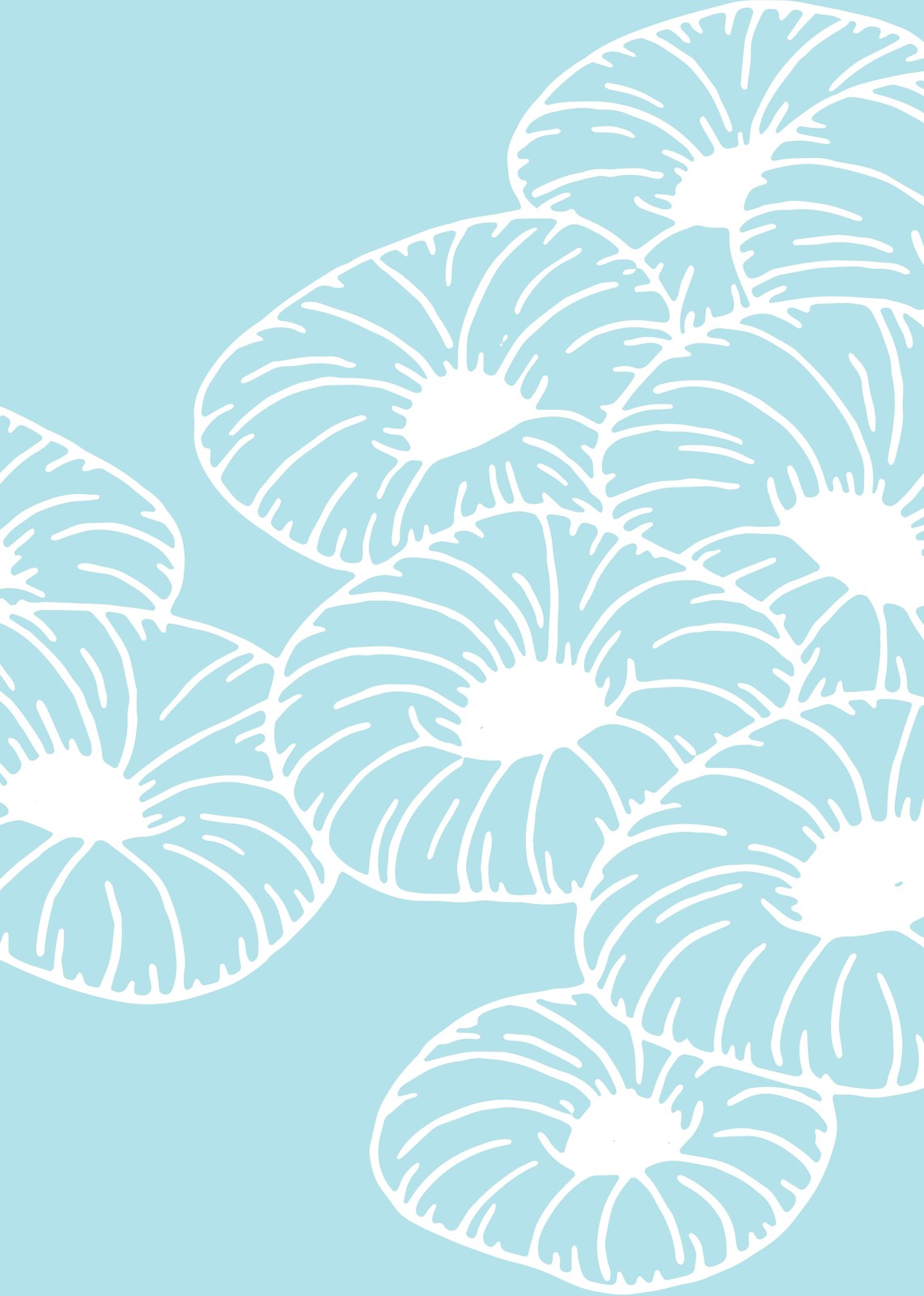 Serene Floral Burst White on Blue Wall Art