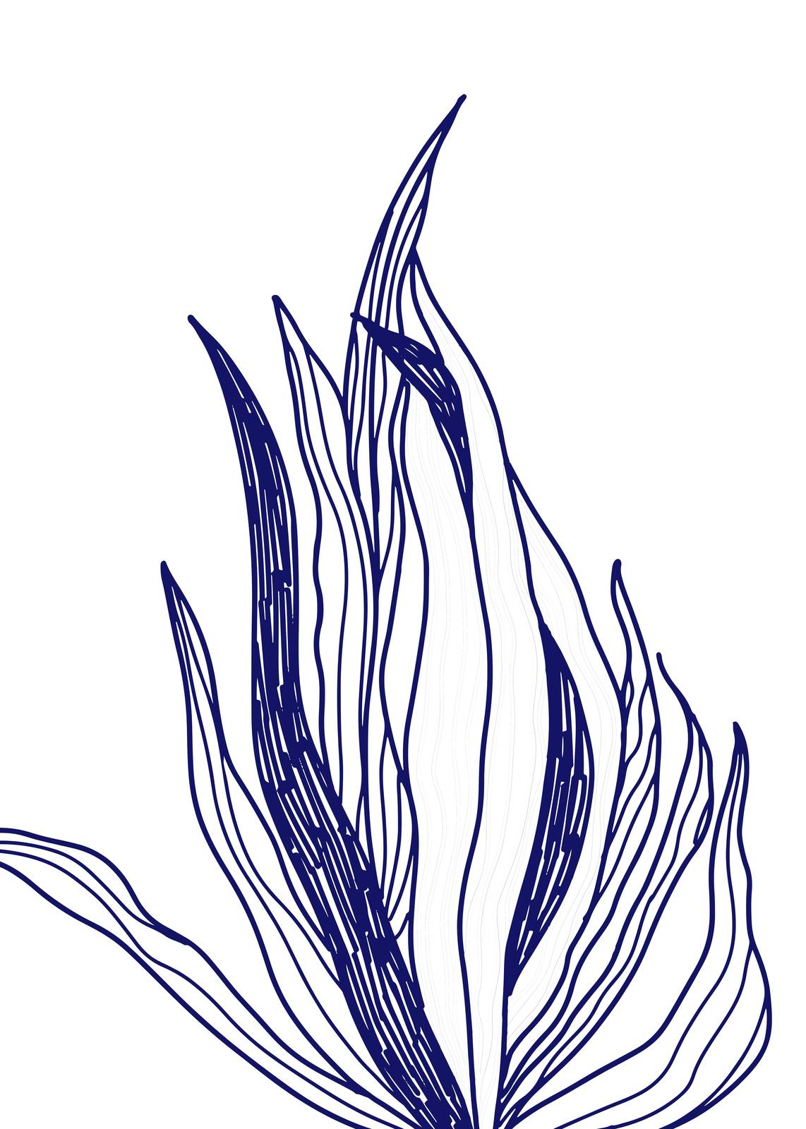 Abstract Botanical Navy Blue Line Art Wall Art