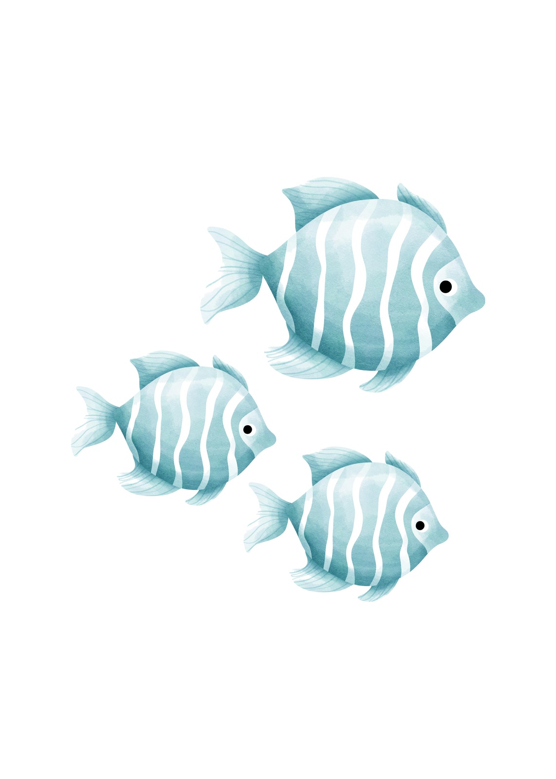 Serene Blue Striped Fish Trio Wall Art