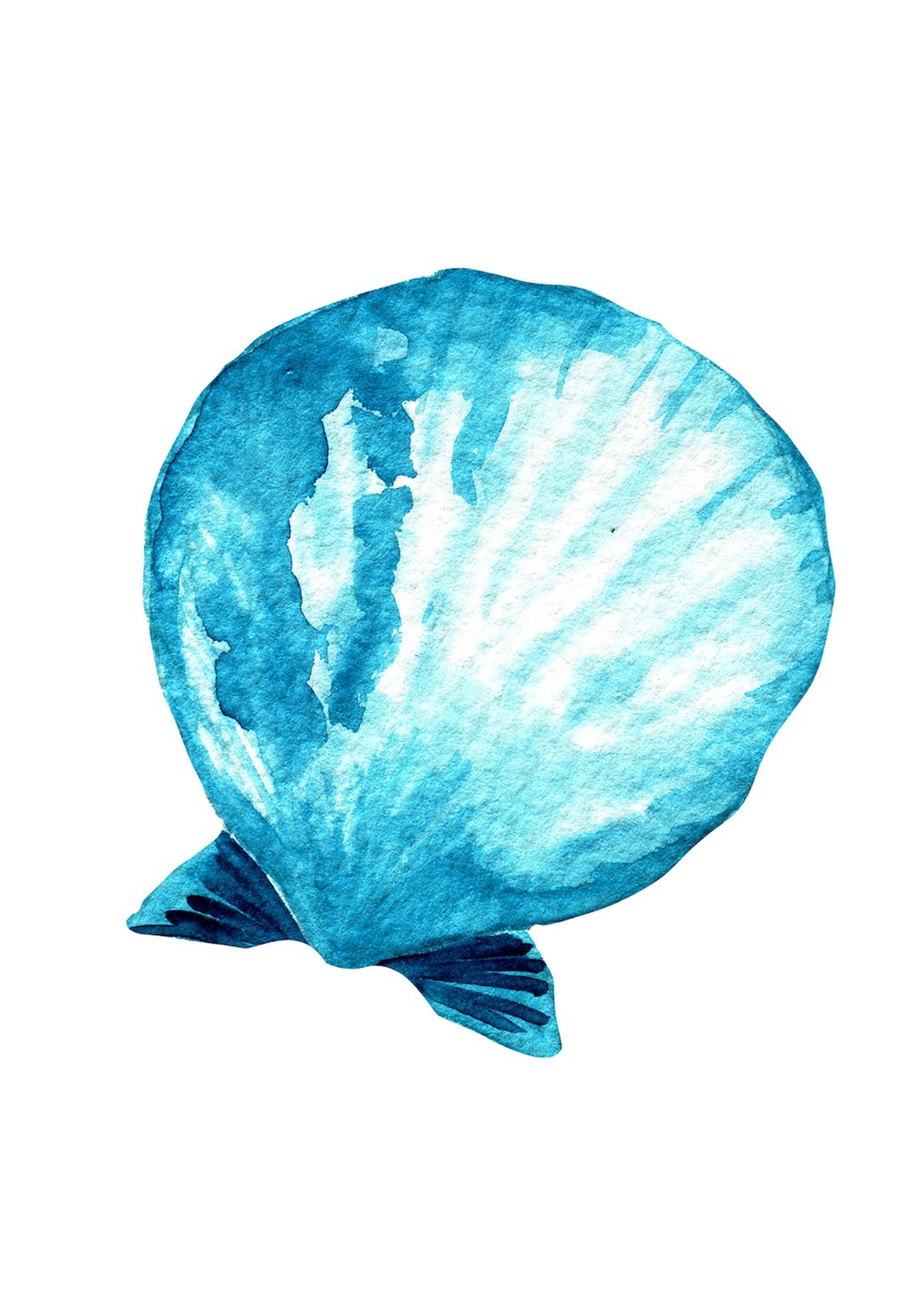 Ocean Blue Scallop Watercolor Wall Art