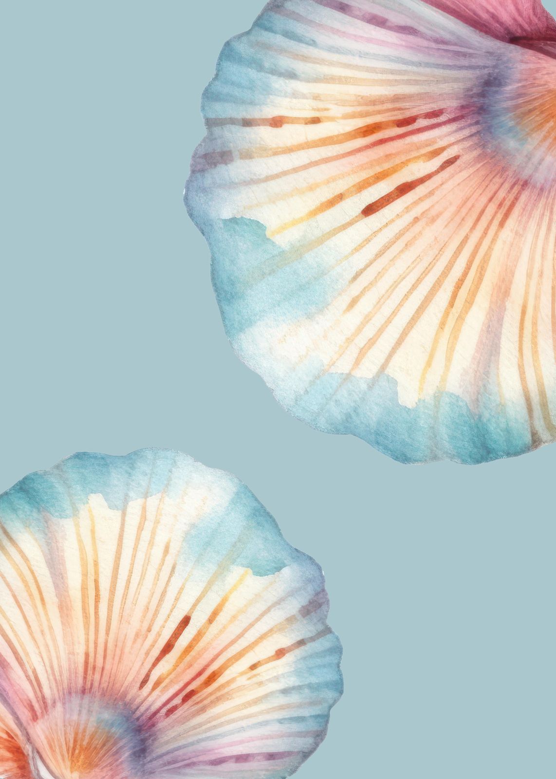 Coastal Scallop Seashell Watercolor Wall Art