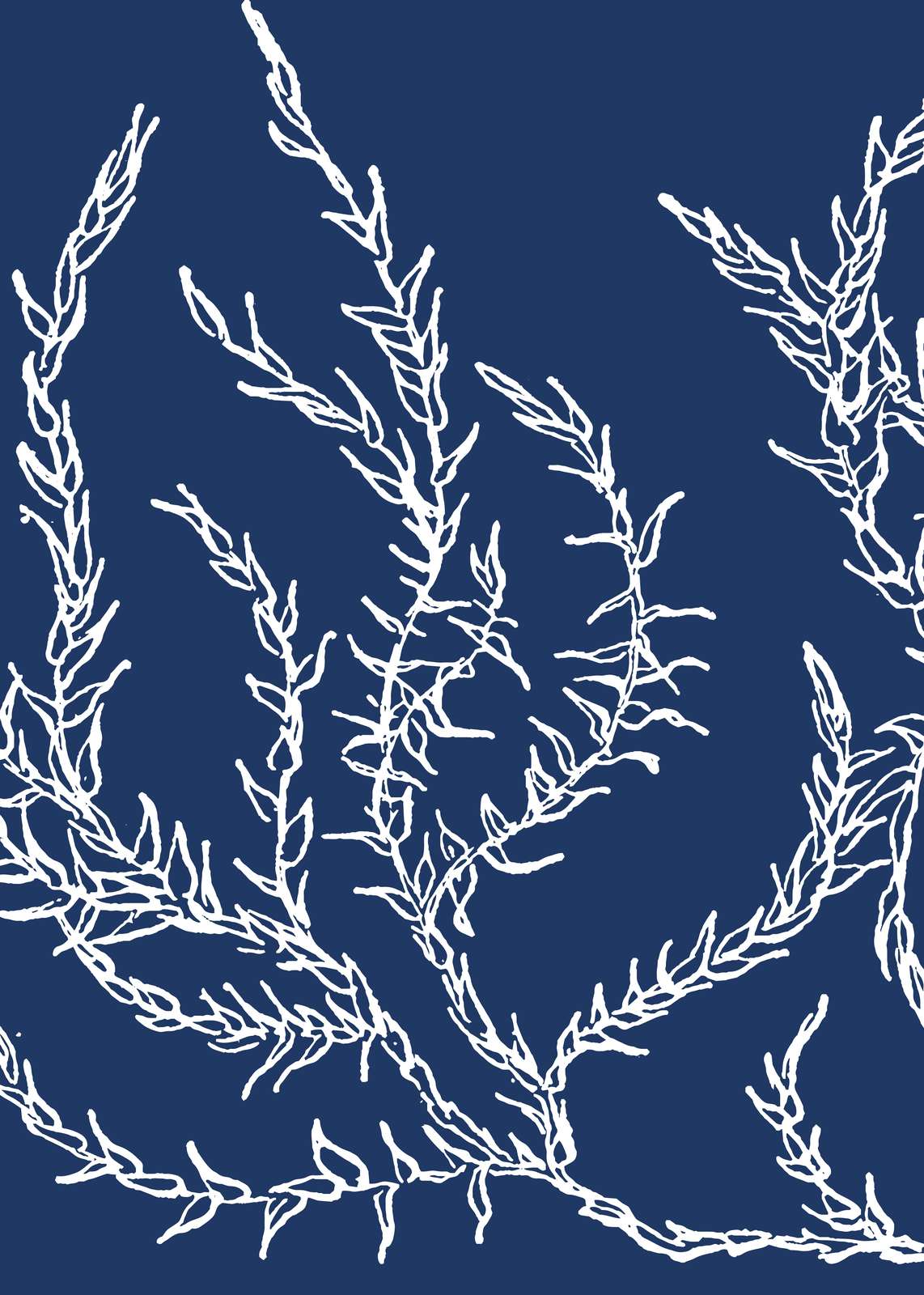 Coastal Fern Botanical White on Blue Wall Art