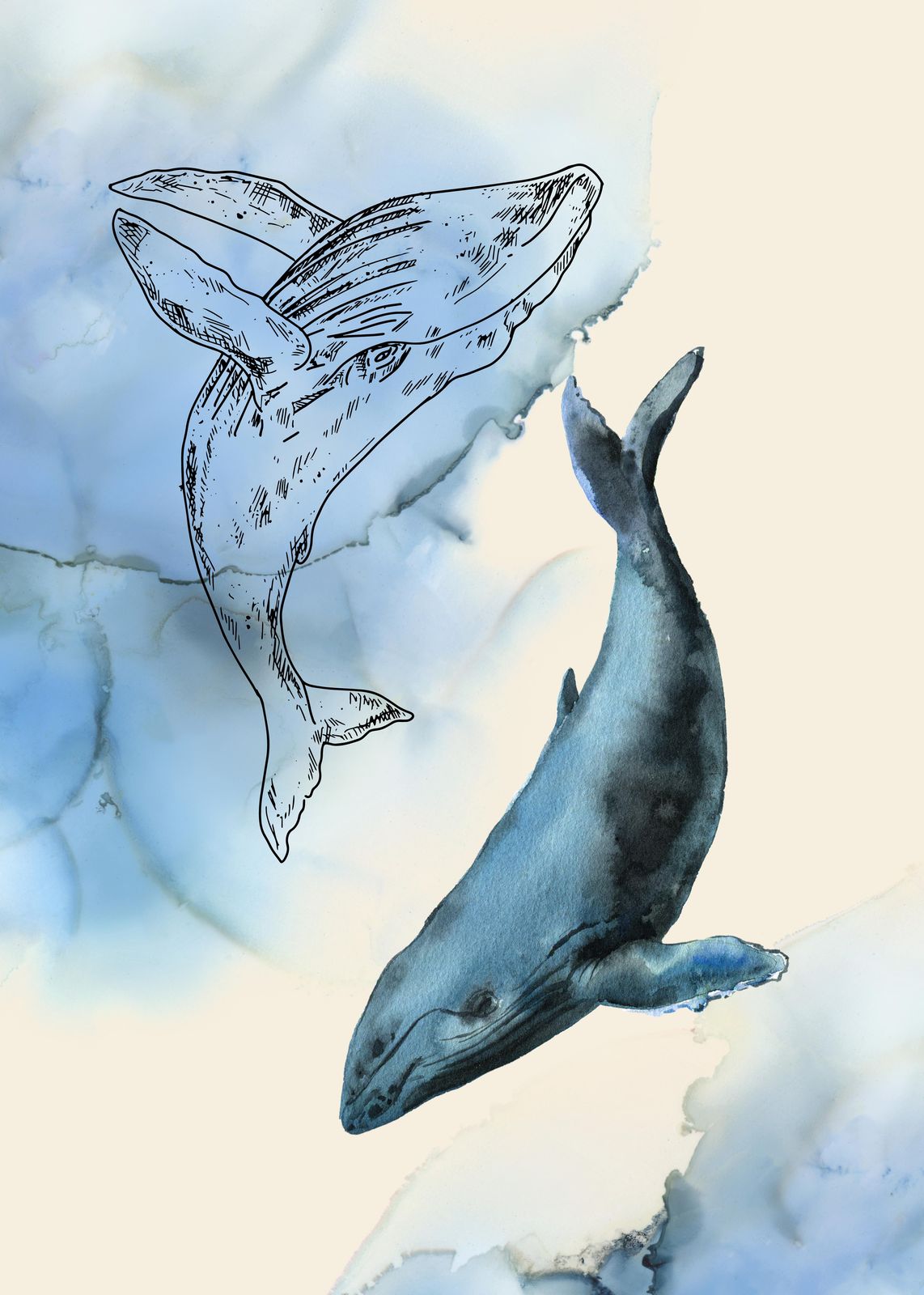 Majestic Whale Duo Serene Ocean Wall Art
