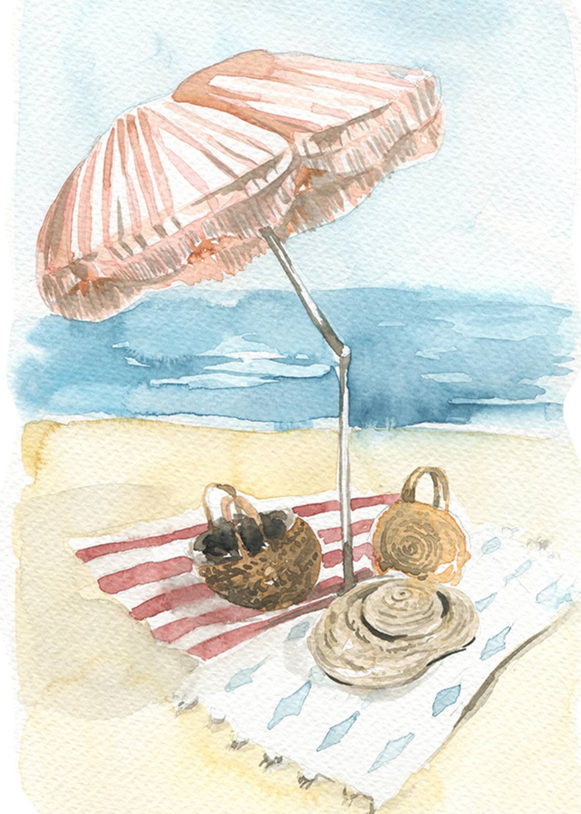 Coastal Beach Day Watercolor Wall Art