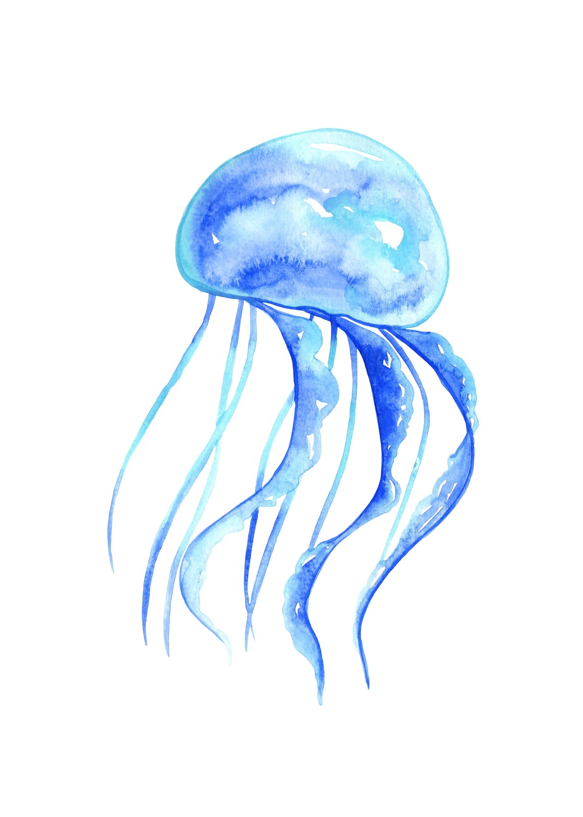 Serene Blue Jellyfish Watercolor Wall Art