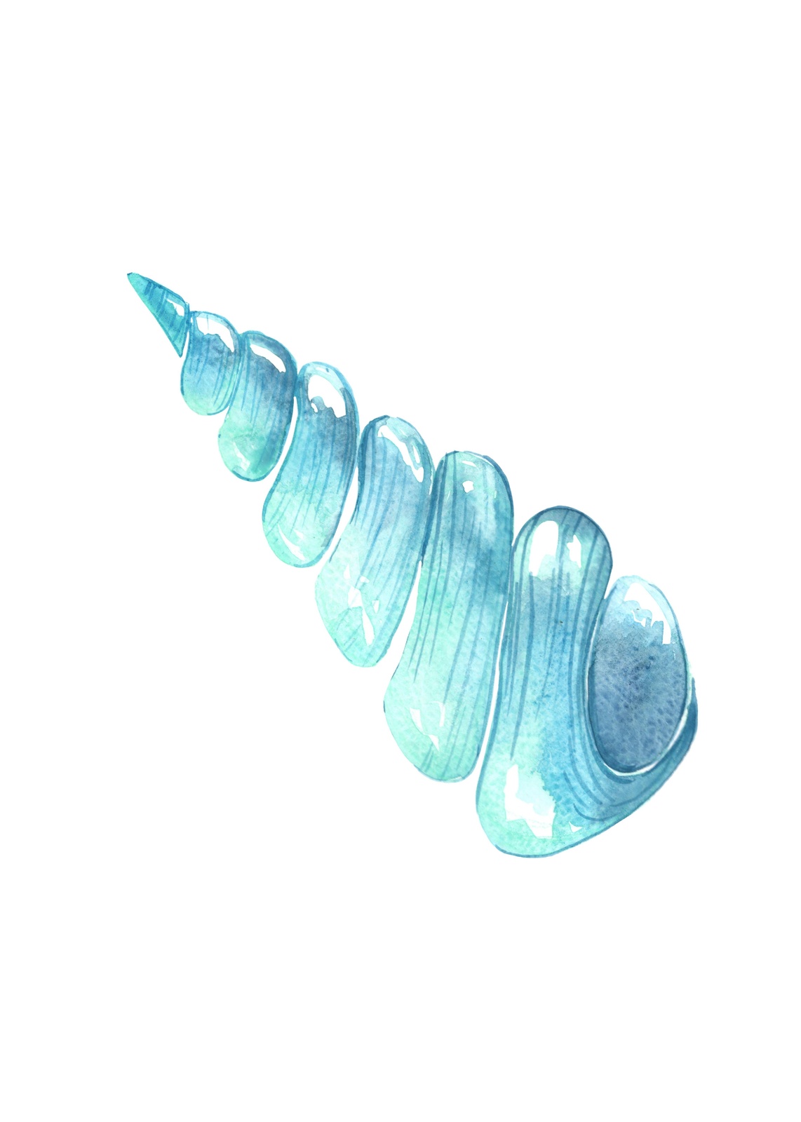 Turquoise Spiral Seashell Watercolor Wall Art