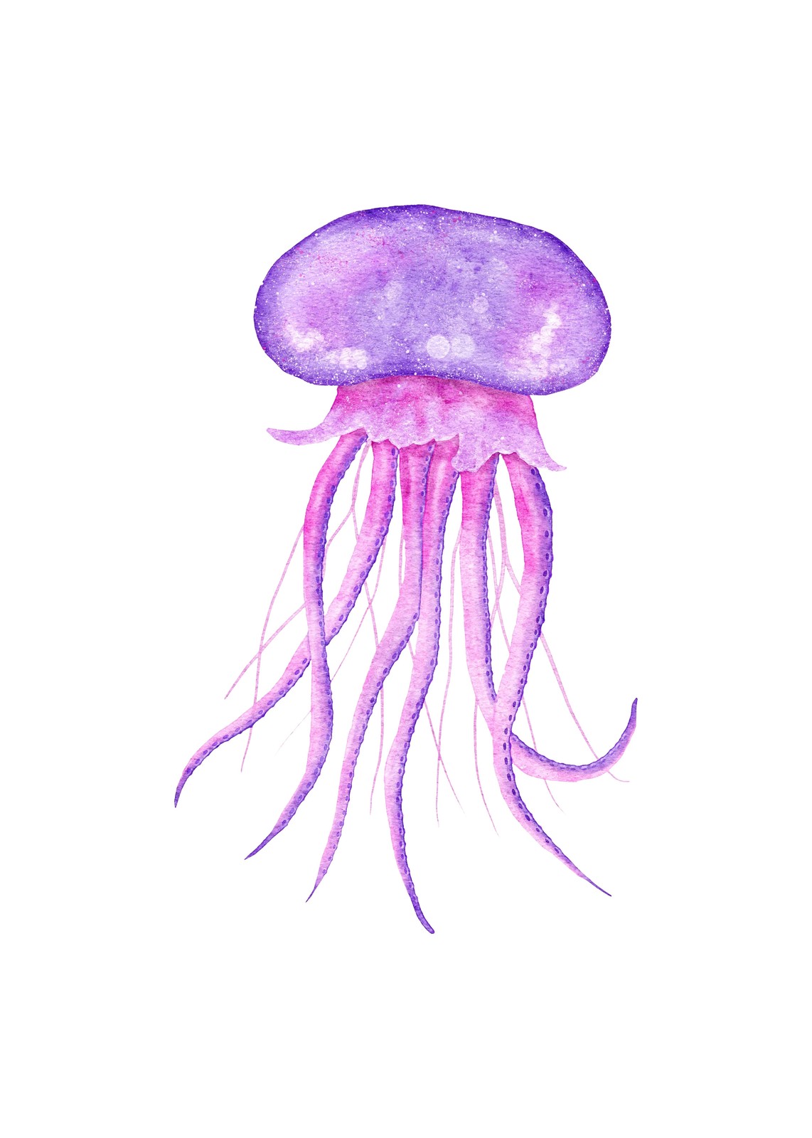 Vibrant Purple Jellyfish Watercolor Wall Art