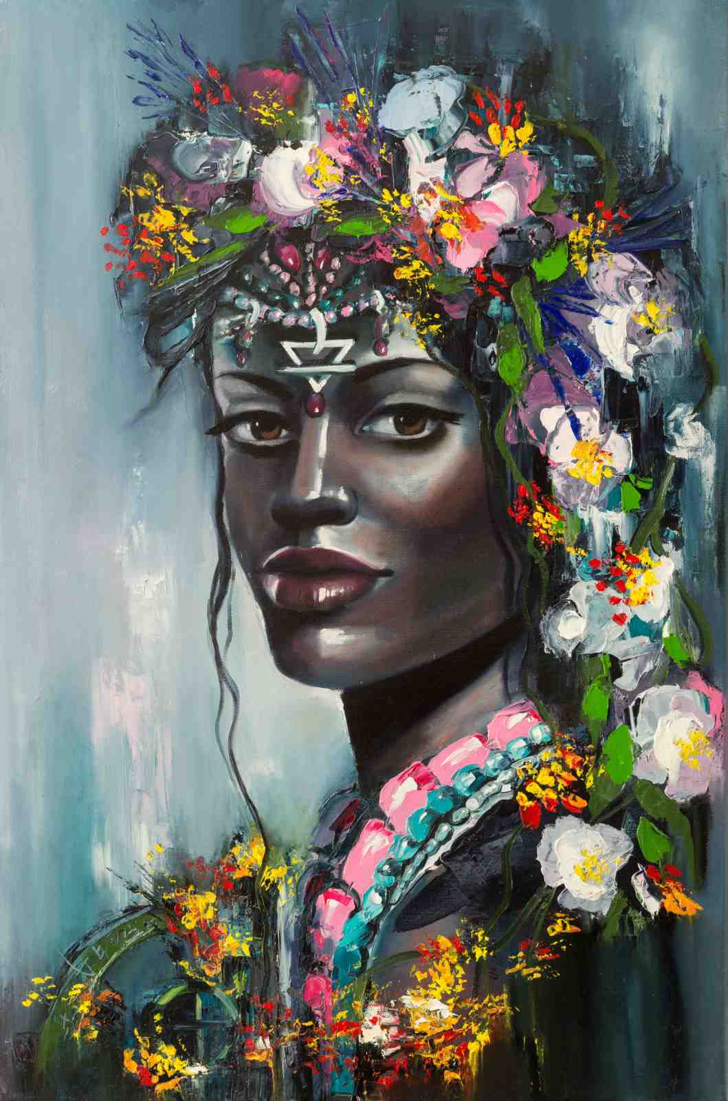 Bohemian Floral Portrait Oil Painting Wall Art