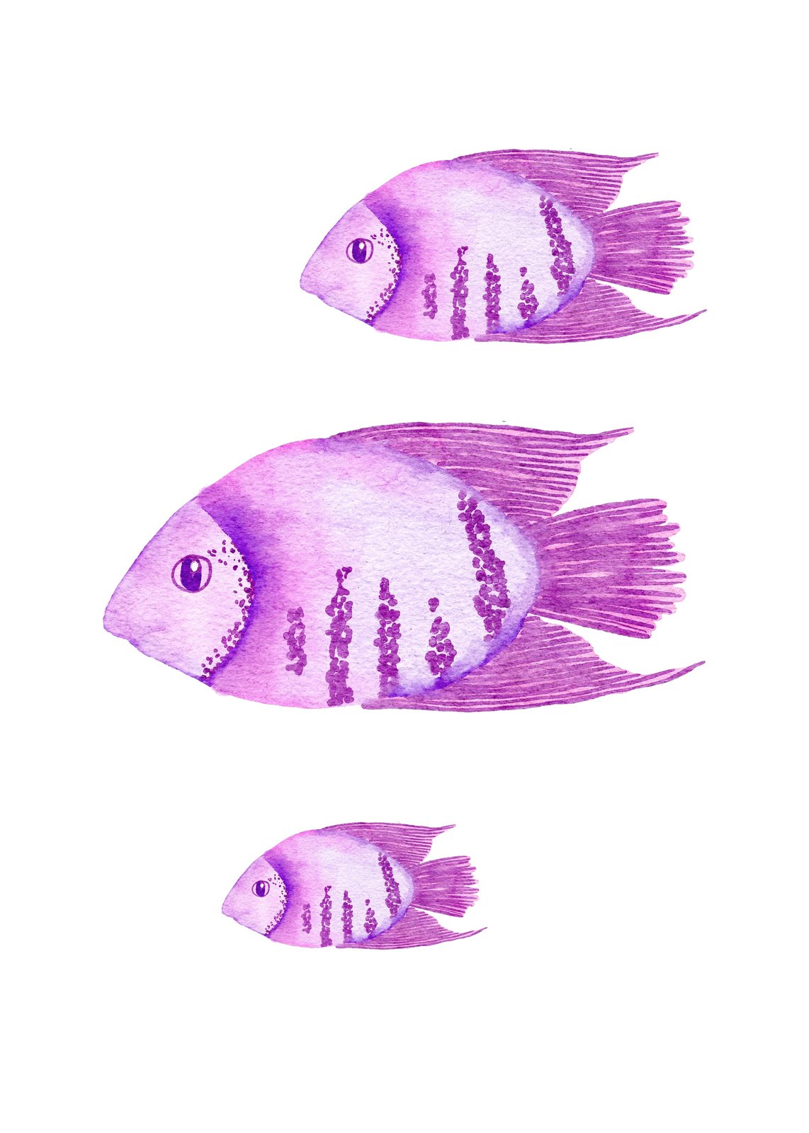 Whimsical Purple Fish Watercolor Wall Art