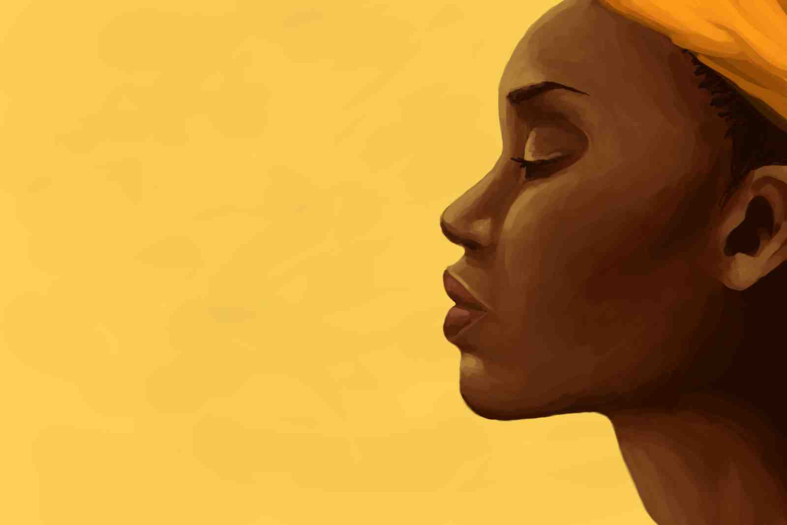 Serene Profile of Woman Yellow Wall Art