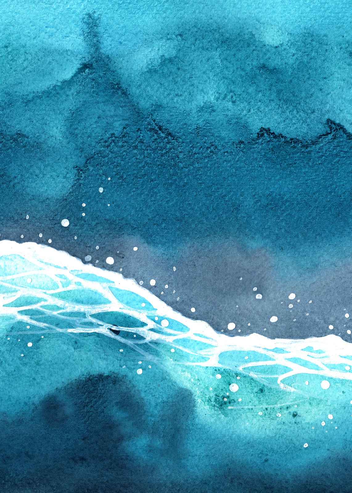 Ocean Wave Abstract Watercolor Wall Art