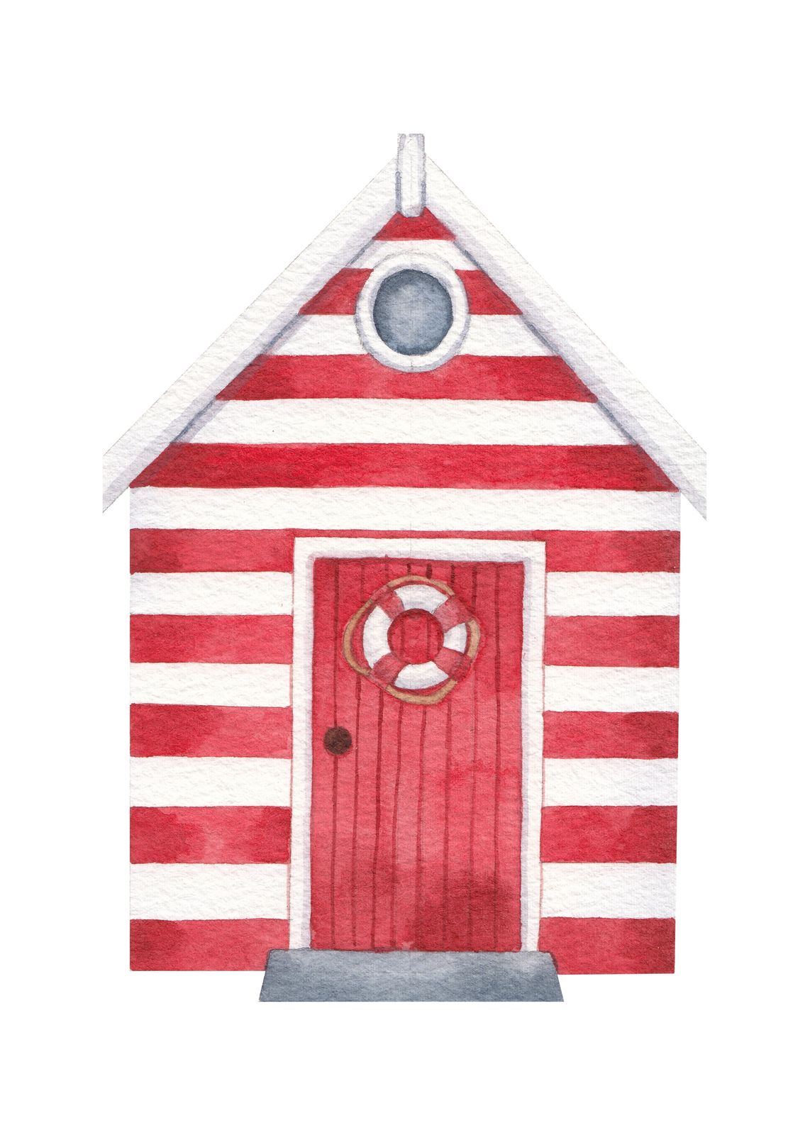 Nautical Beach Hut Watercolor Wall Art