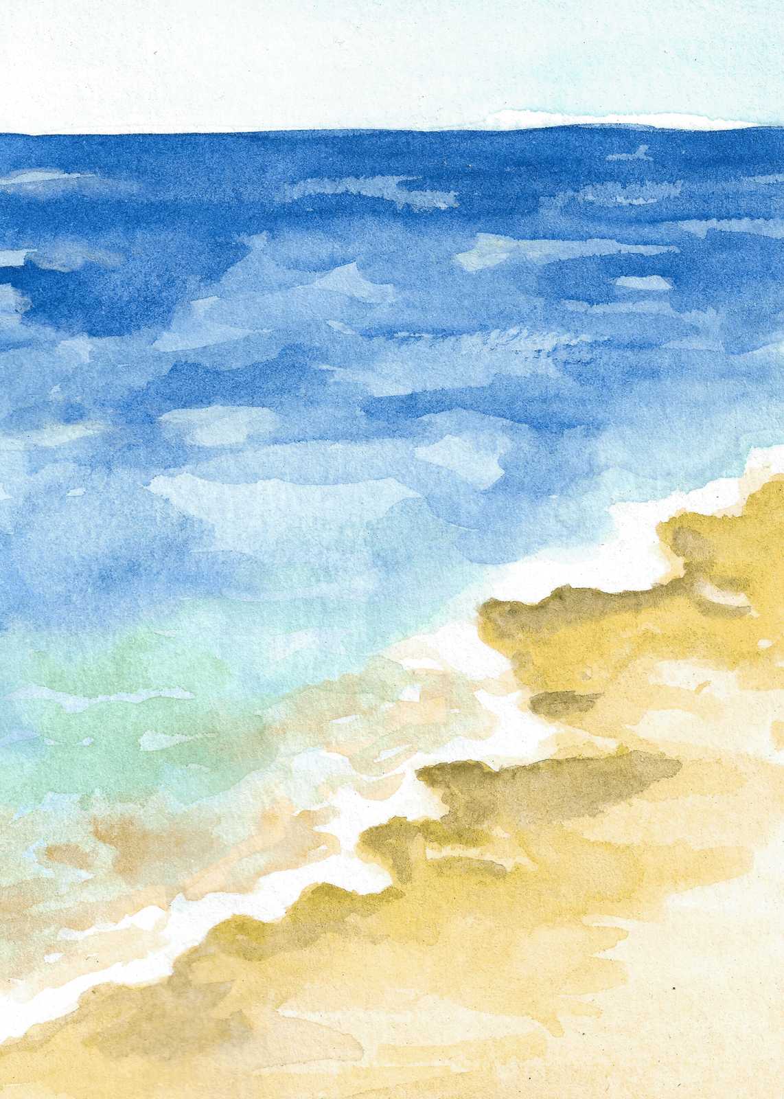 Serene Ocean Waves Beach Watercolor Wall Art