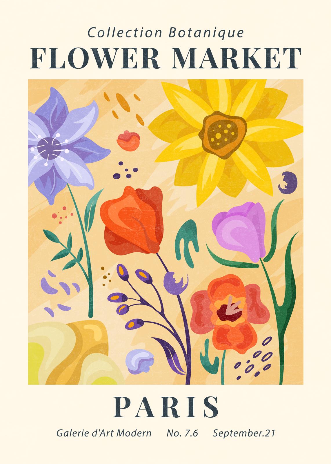 Vibrant Parisian Flower Market Wall Art