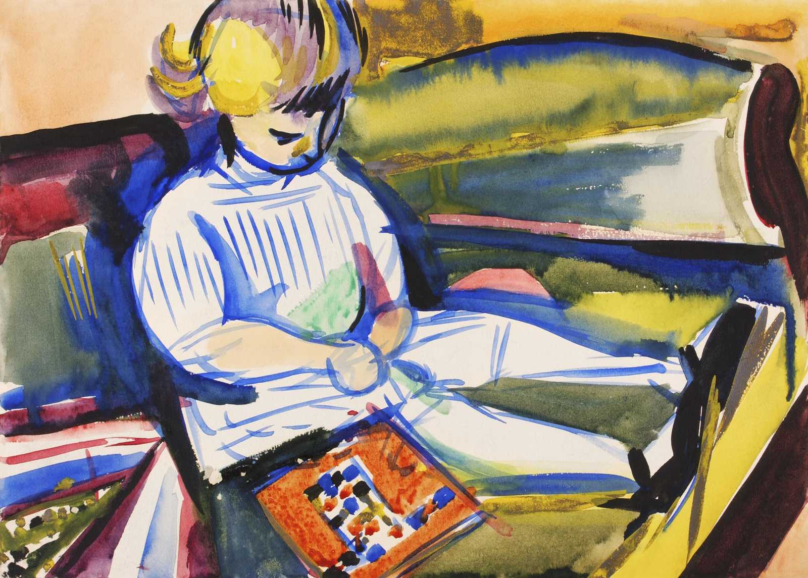 Child Reading Colorful Abstract Wall Art