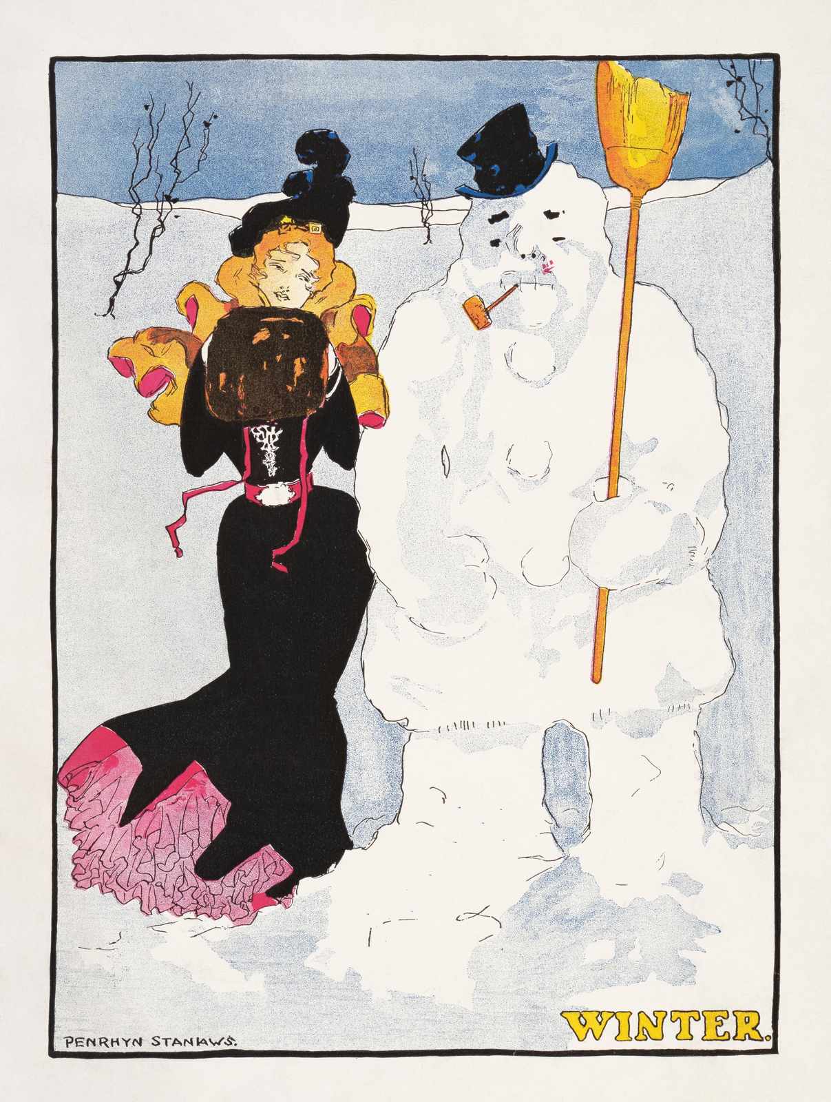 Charming Winter Lady & Snowman Wall Art