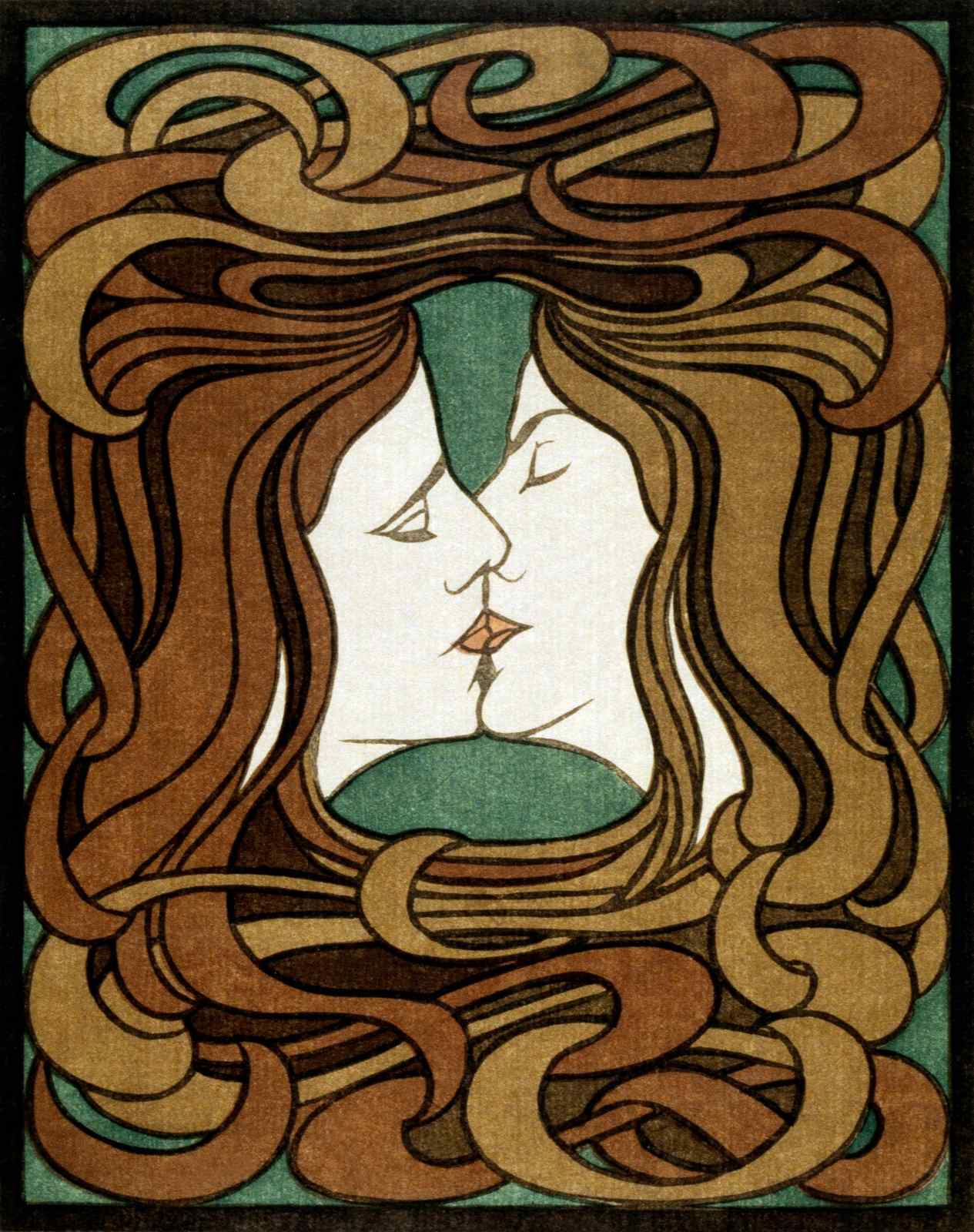 Art Nouveau Lovers Kiss Wall Art
