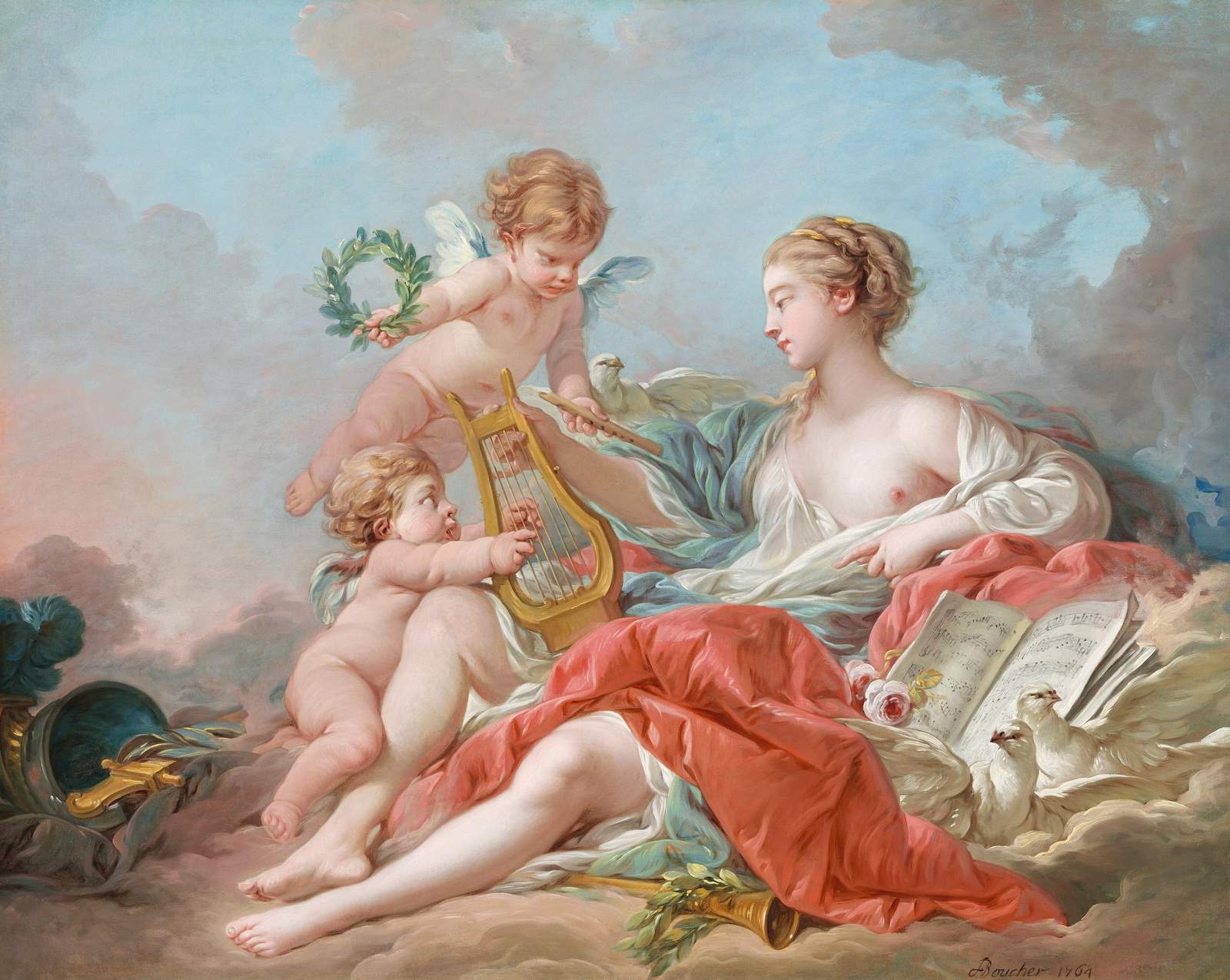 Cherubs with Lyre Rococo Wall Art
