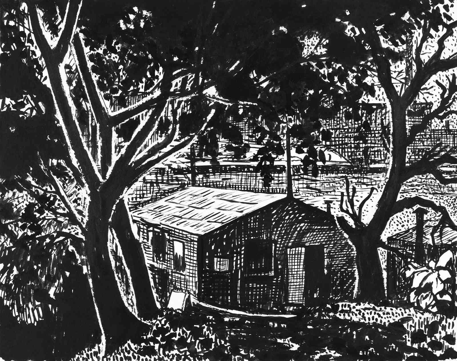 Rustic Cabin & Trees Black & White Wall Art