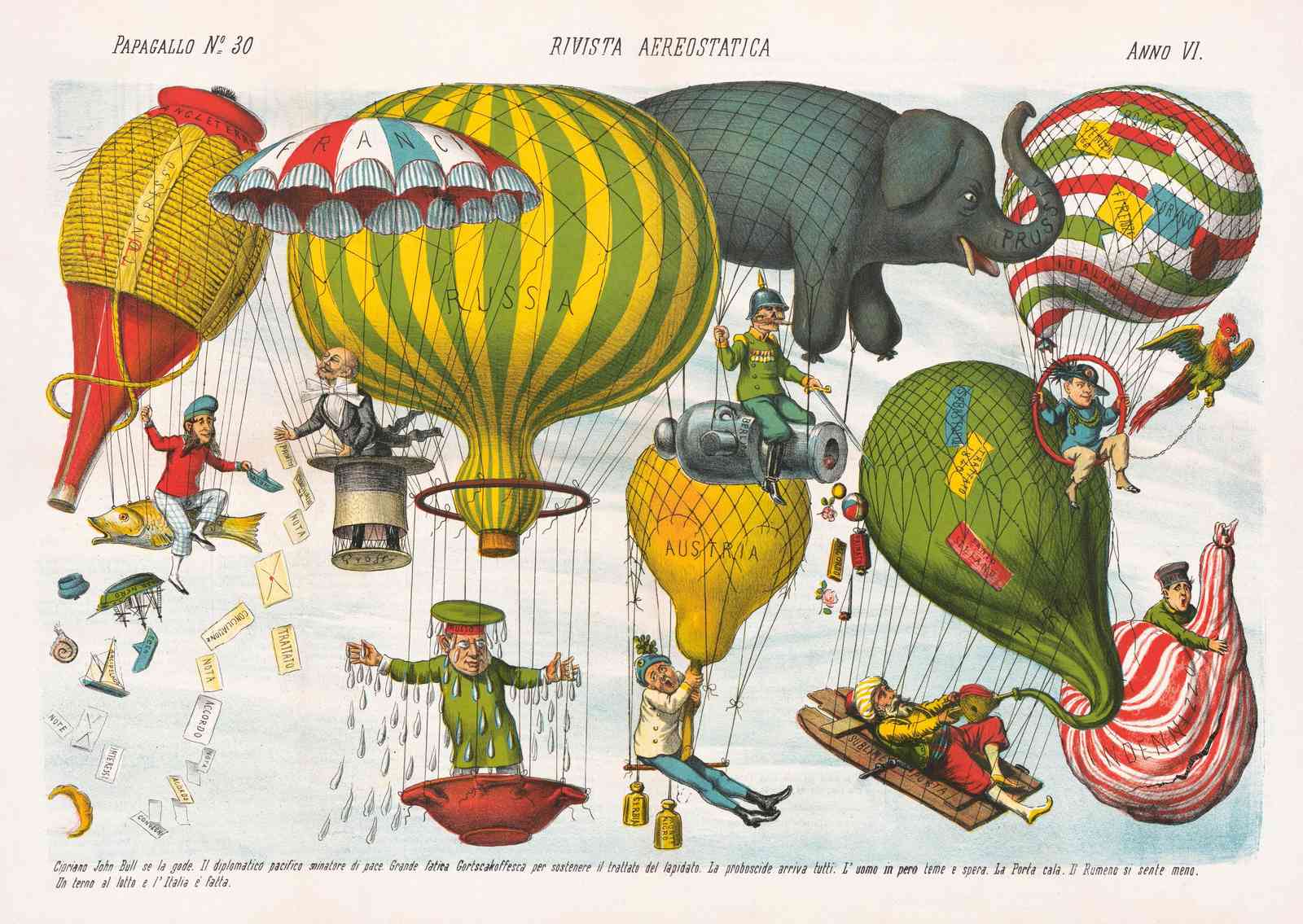 Vintage Political Satire Hot Air Balloon Wall Art
