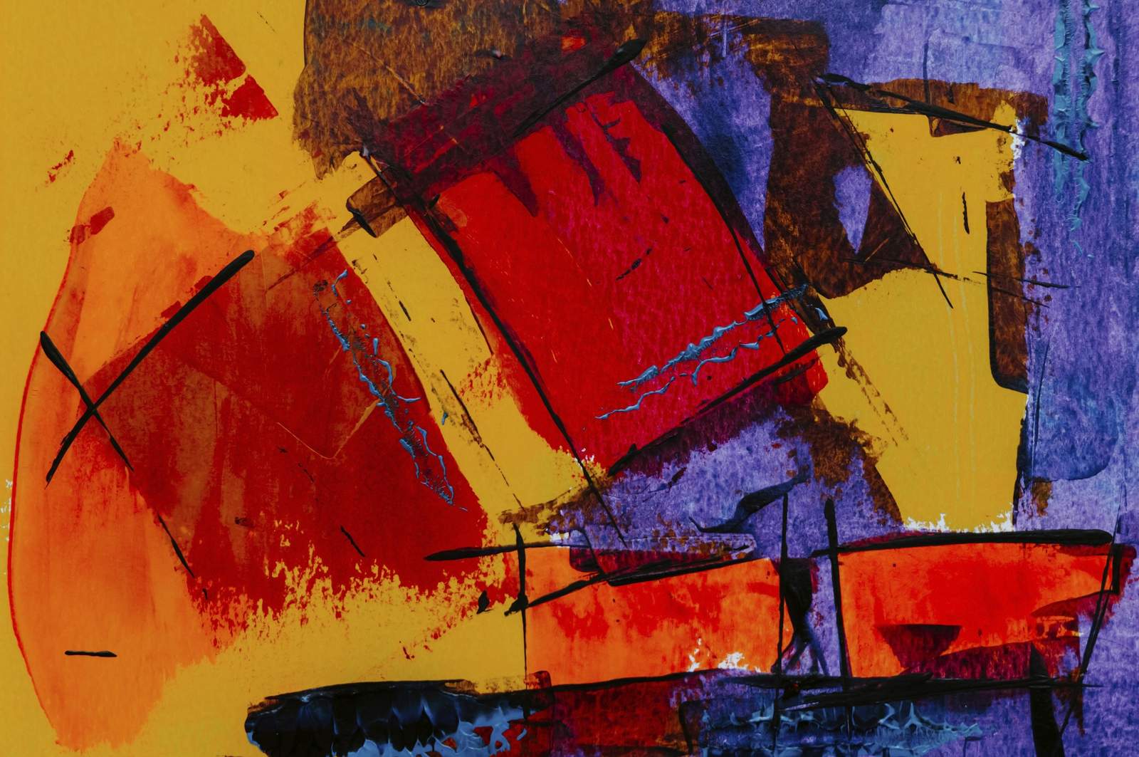 Vibrant Abstract Red Yellow Purple Wall Art
