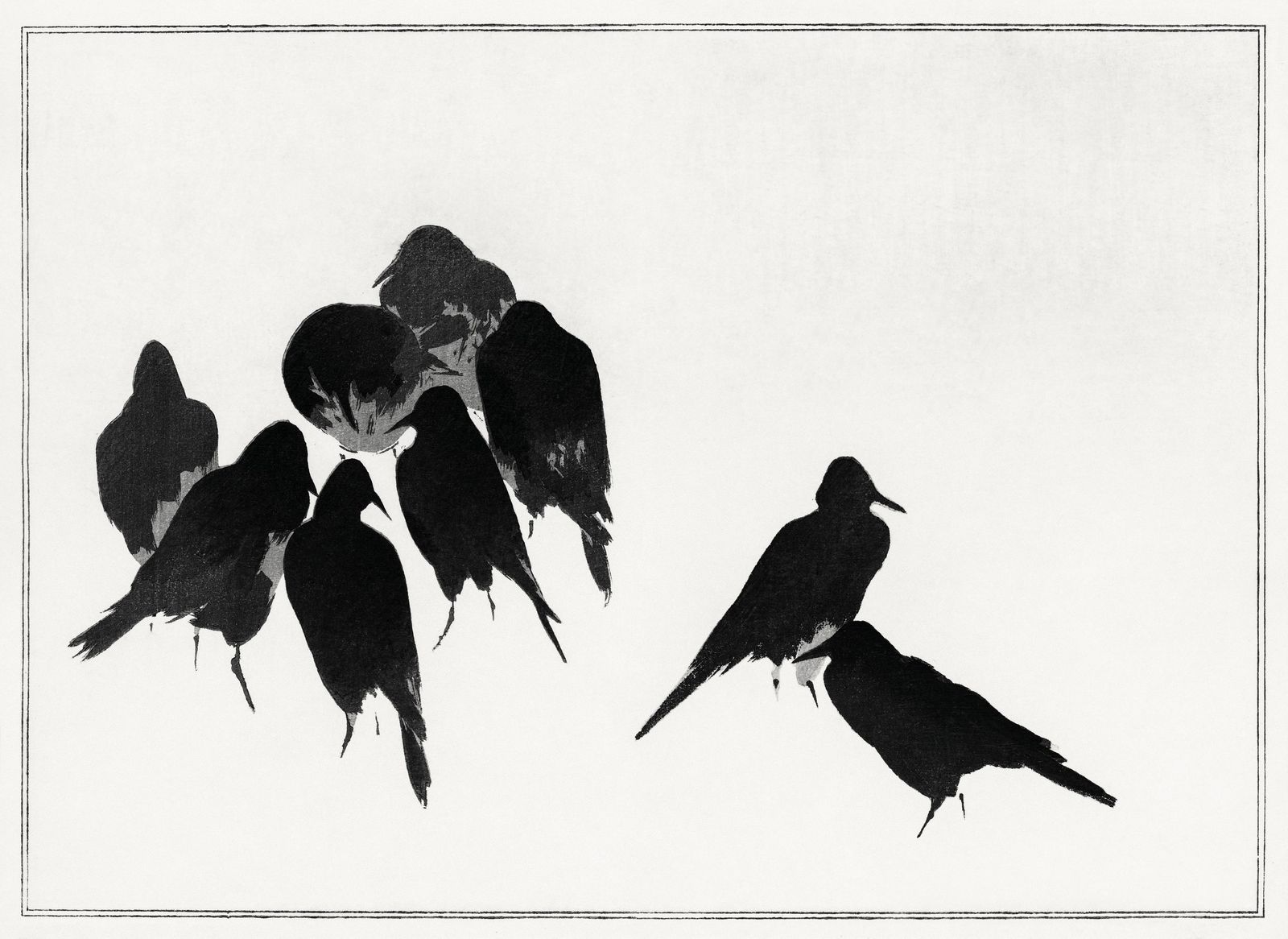 Minimalist Black Birds Gathering Wall Art