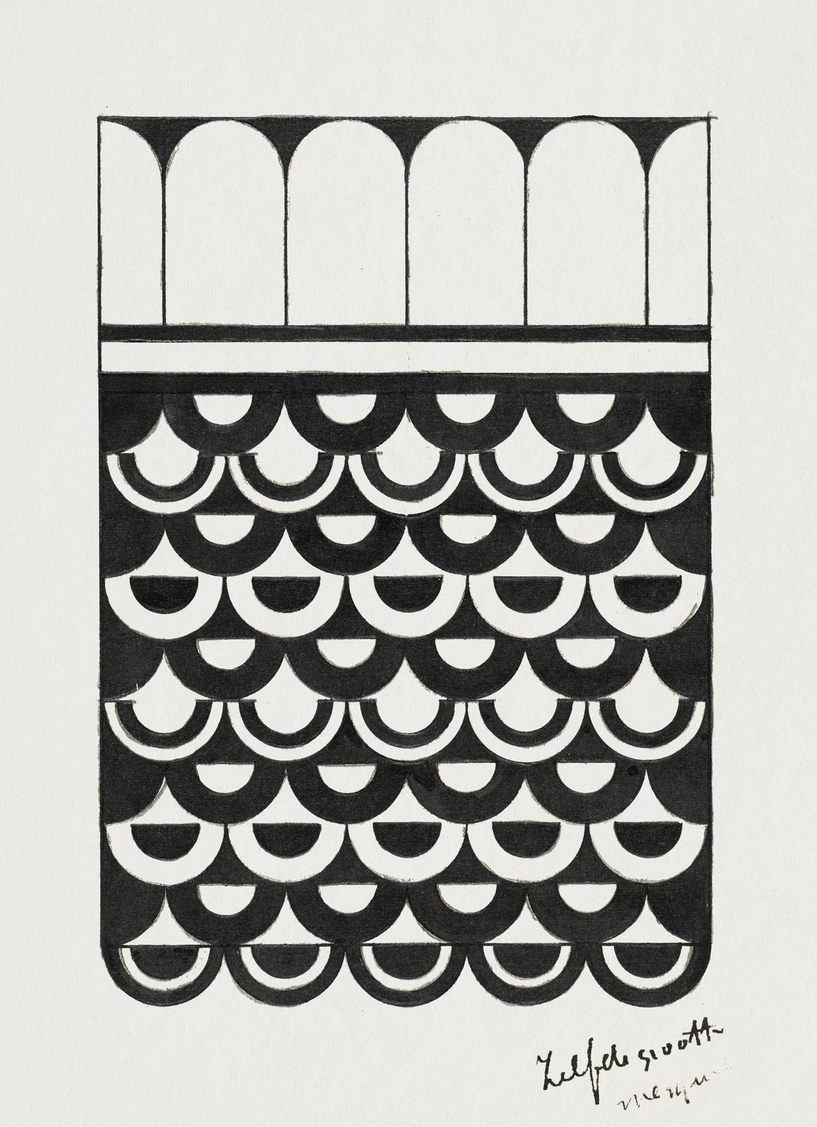 Retro Arches & Scales Geometric Black and White Wall Art