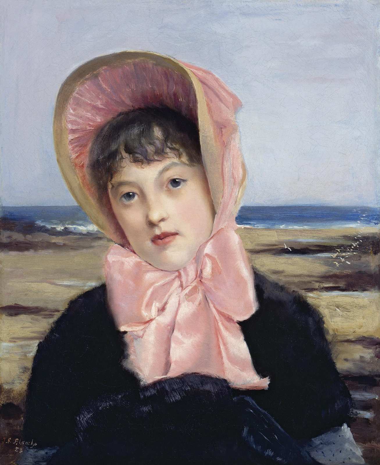 Victorian Beach Portrait Pink Bow Wall Art