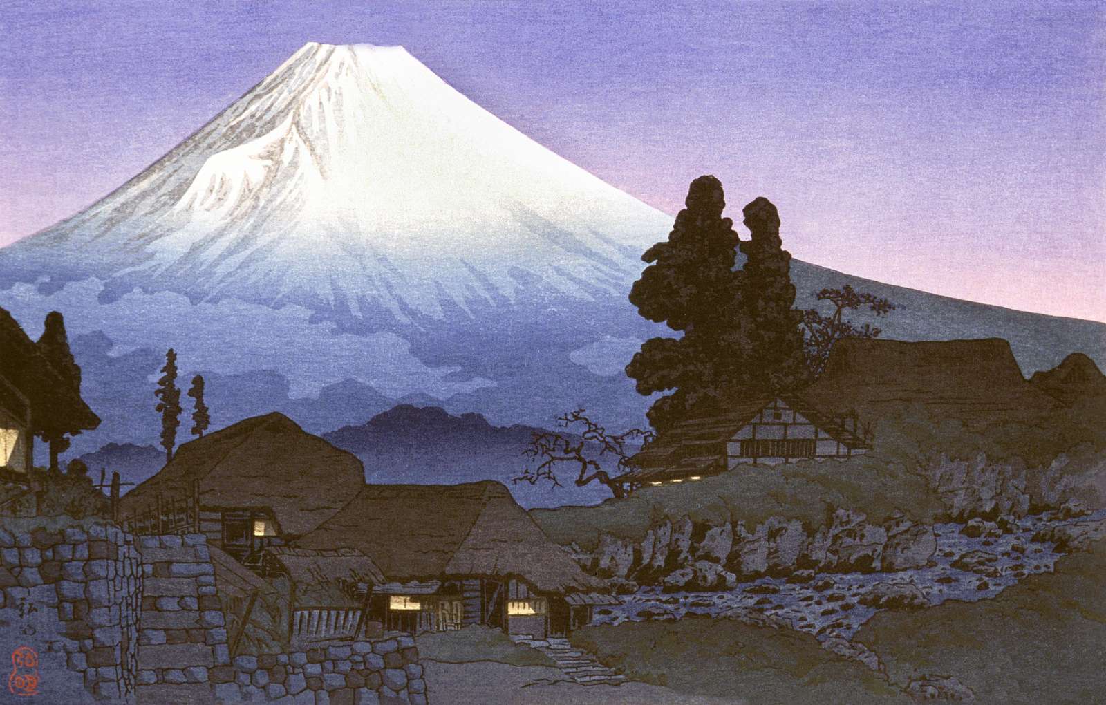Serene Mt. Fuji Village Landscape Wall Art